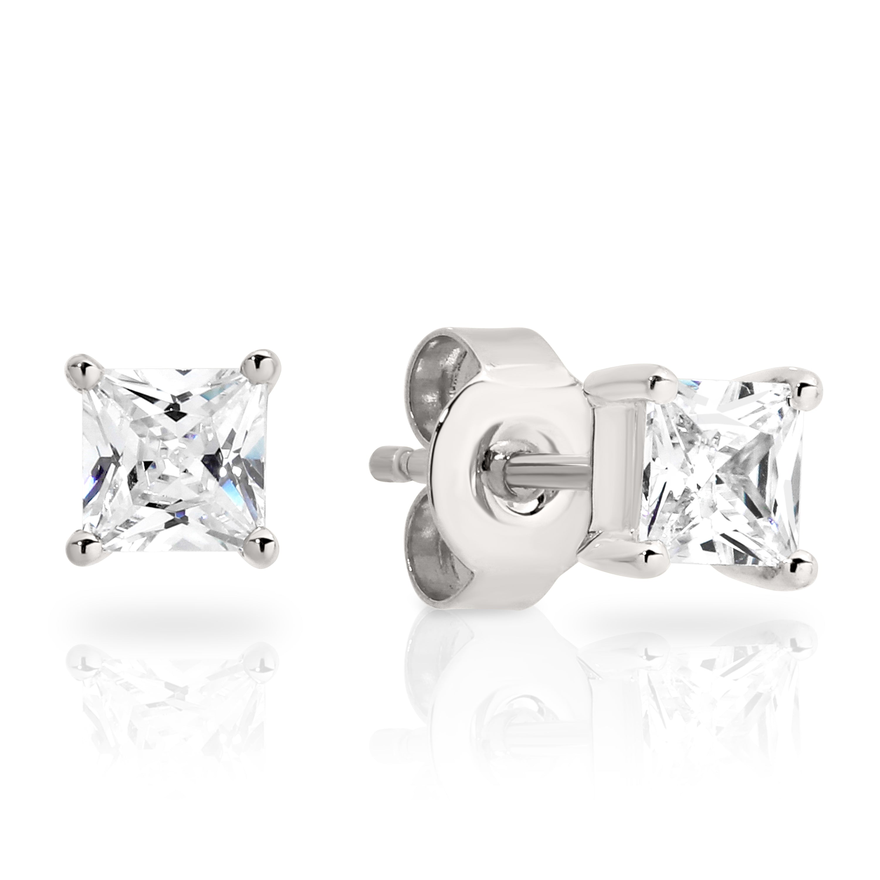 9ct white gold stone set square studs