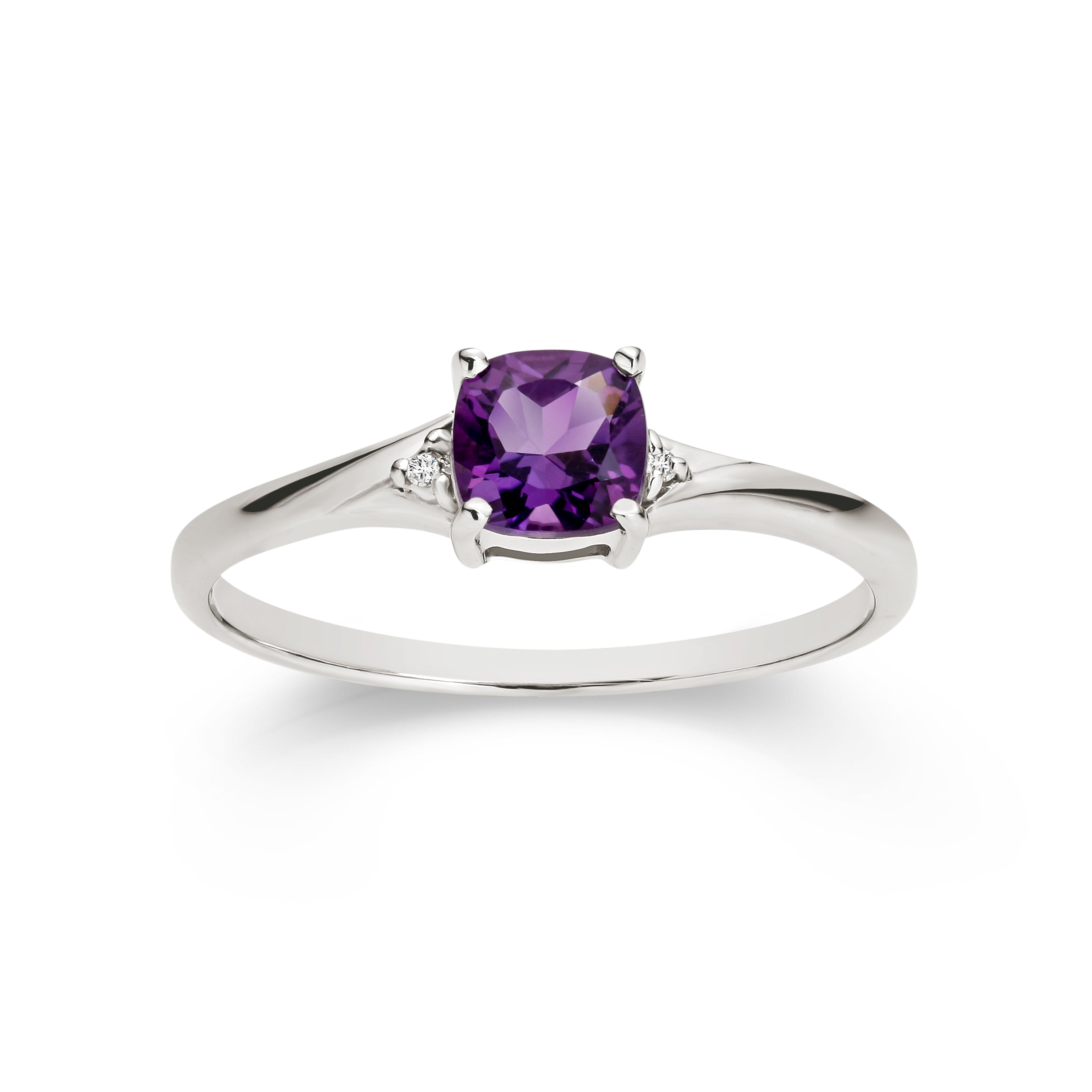 9ct white gold amethyst & diamond ring