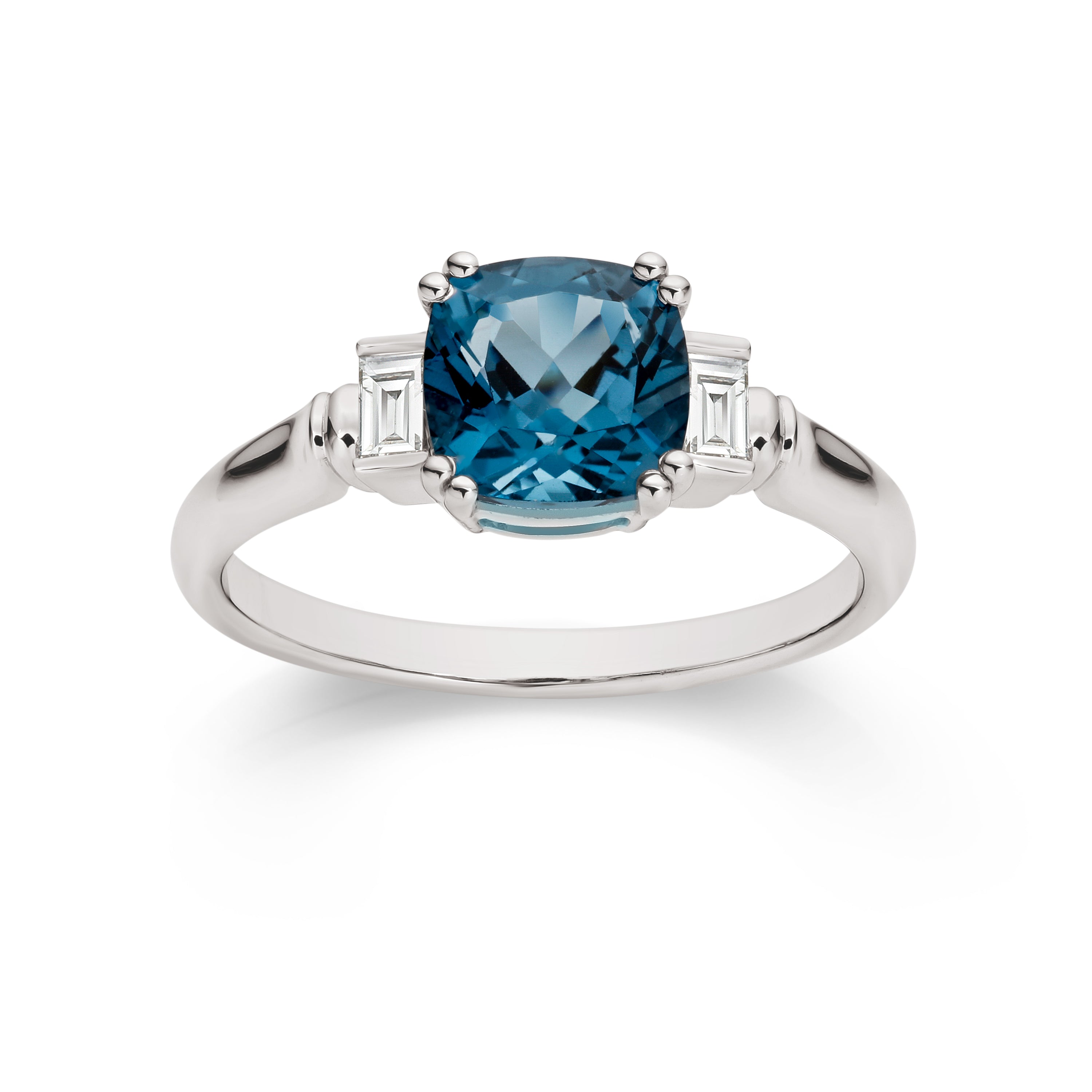 9ct white gold london blue topaz & diamond ring