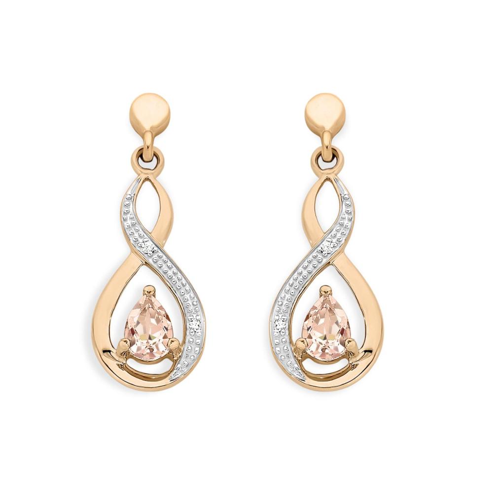 9Ct Rose Gold Morganite & Diamond Earrings
