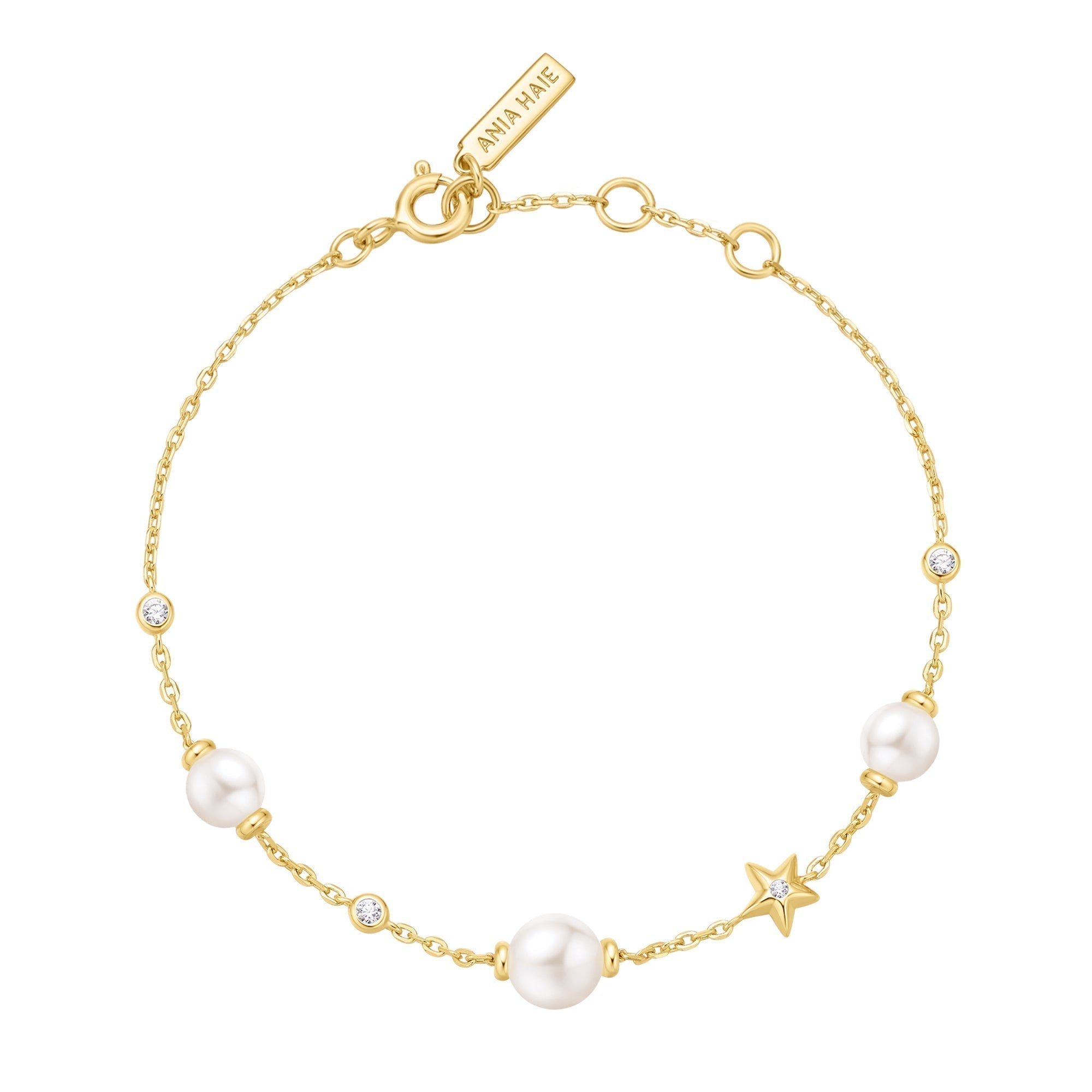 Ania Haie Gold Pearl and Star Station Bracelet