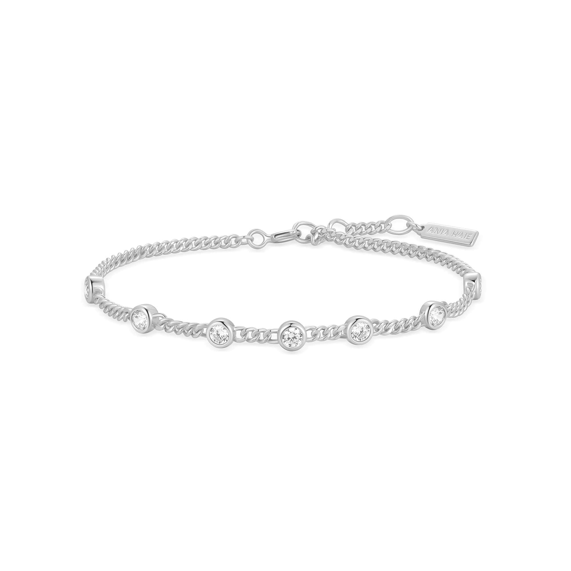 Silver Multi Station Round Stone Chain Bracelet