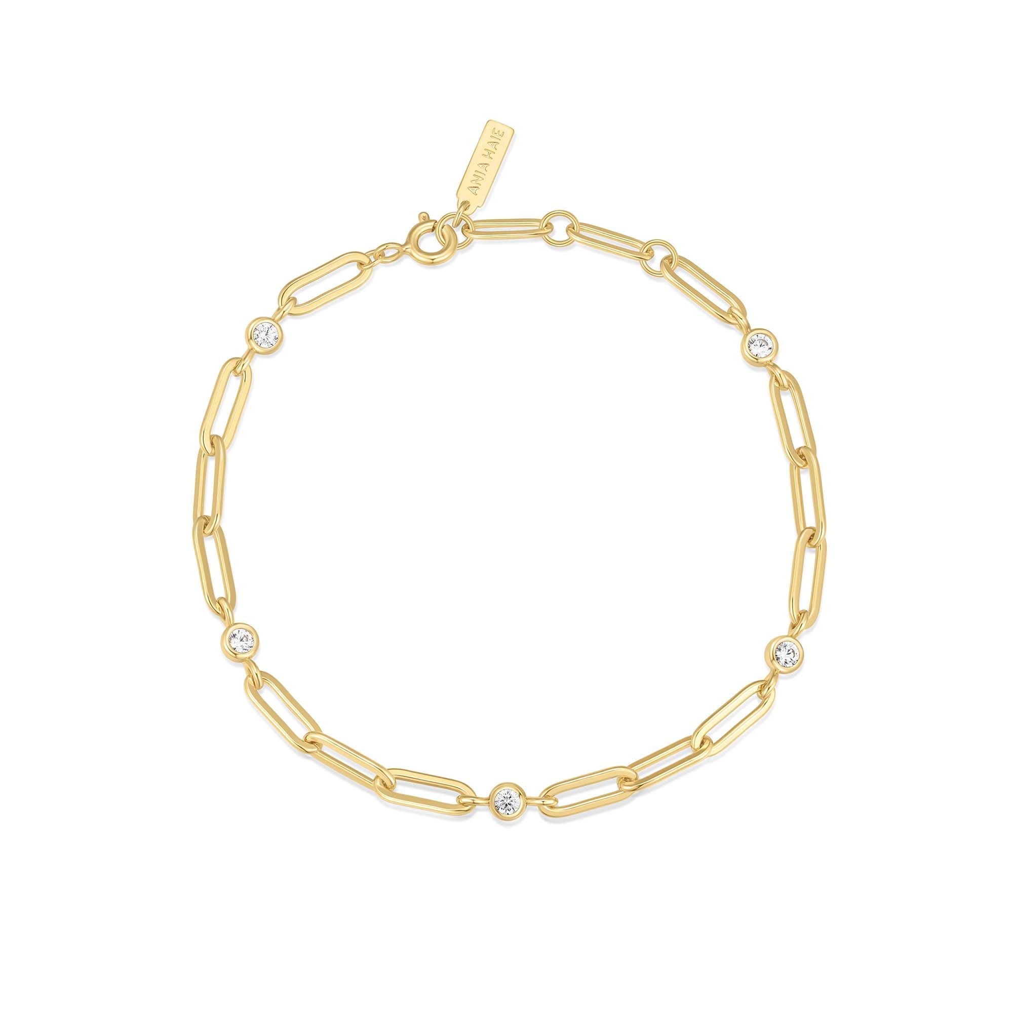 Ania Haie Gold Bezel Station Paper Clip Chain Bracelet