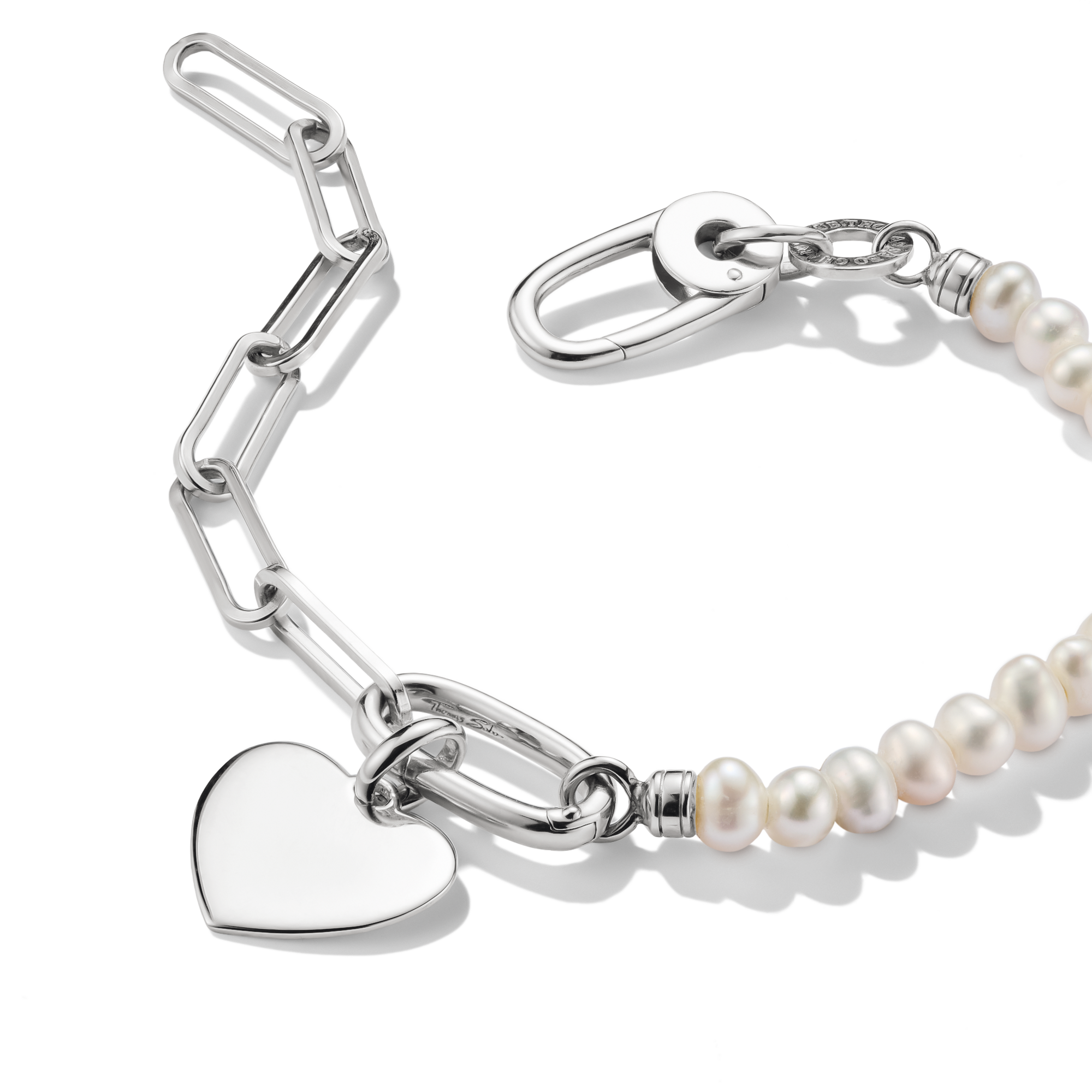 THOMAS SABO Connect Charm Bracelet Paperclip with Pearls Silver