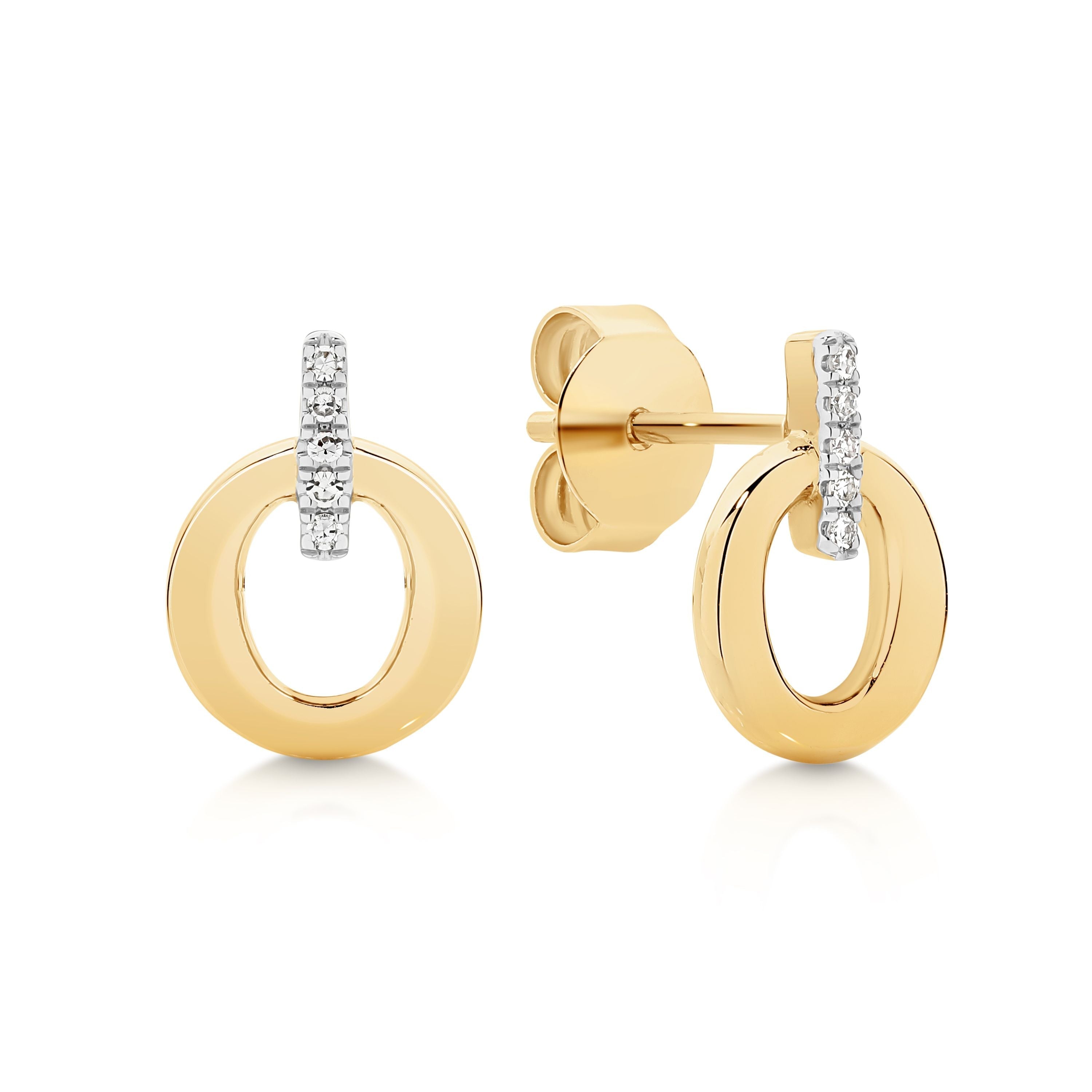 9ct Yellow Gold Diamond Circle Studs