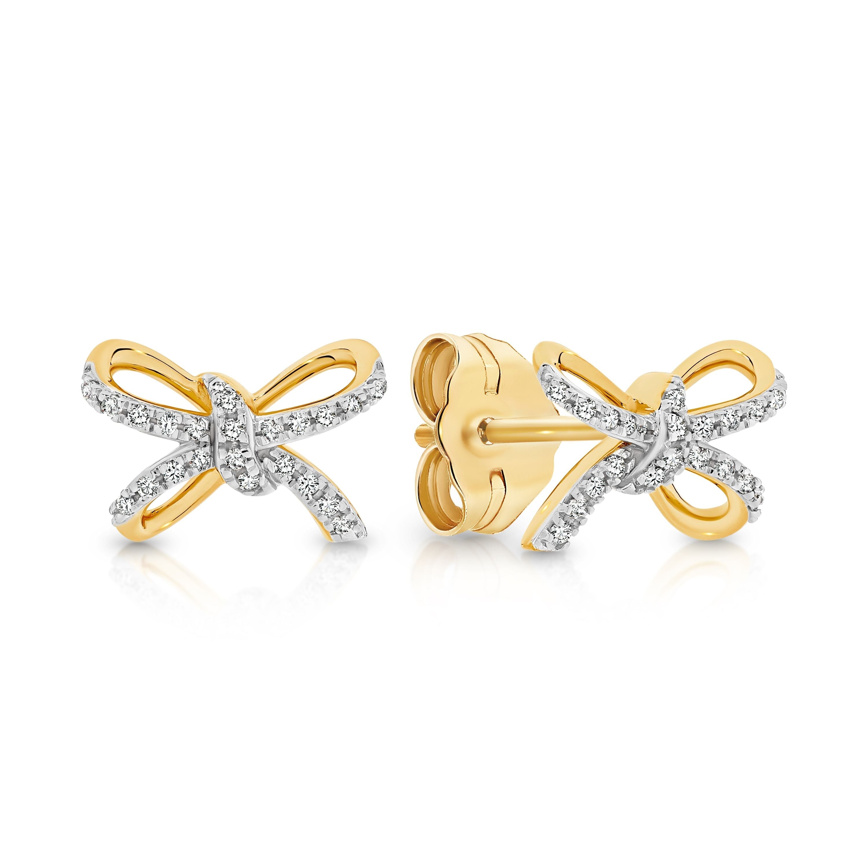 9ct Yellow Gold Diamond Bow Studs