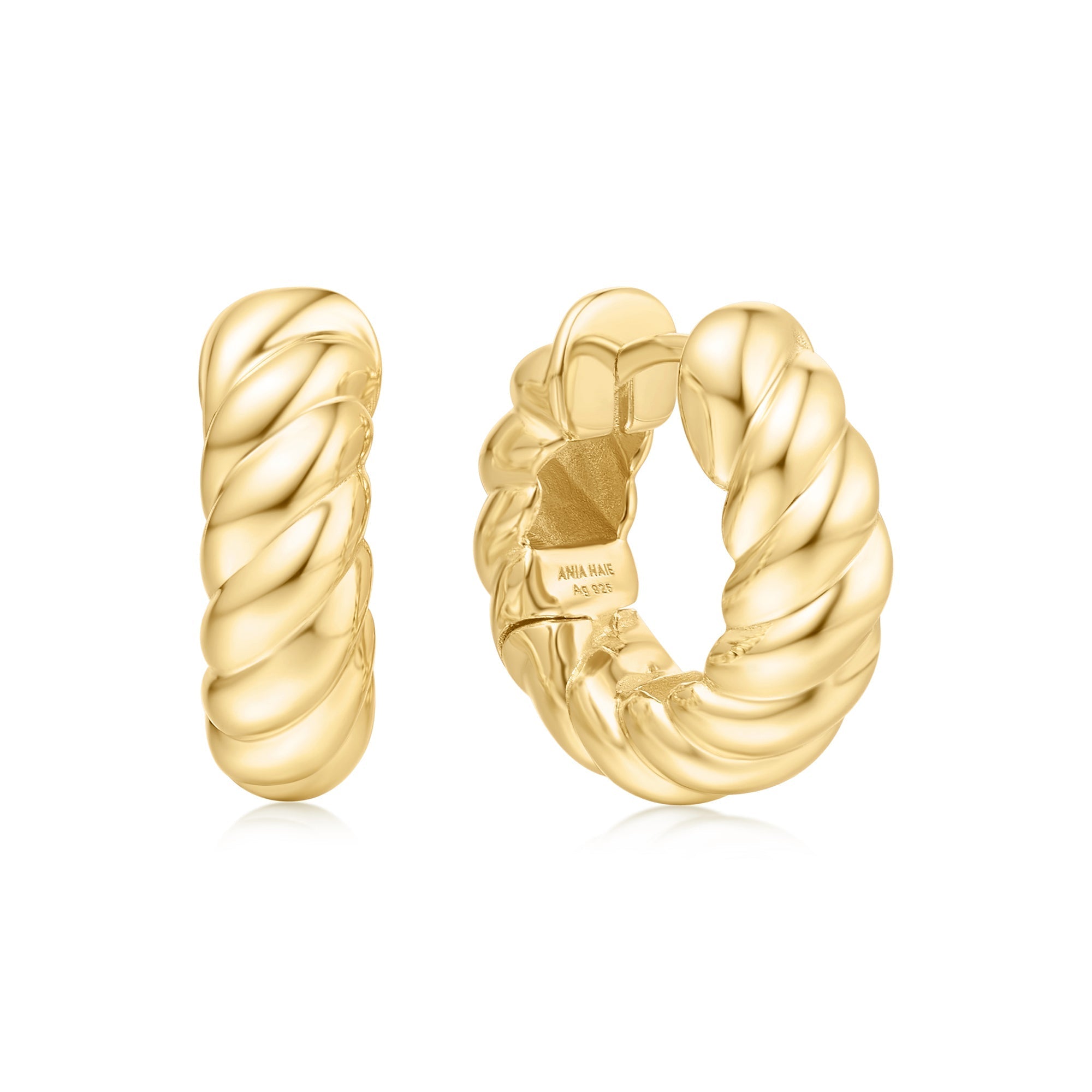 Ania Haie Gold Bold Texture Medium Huggie Hoop Earrings
