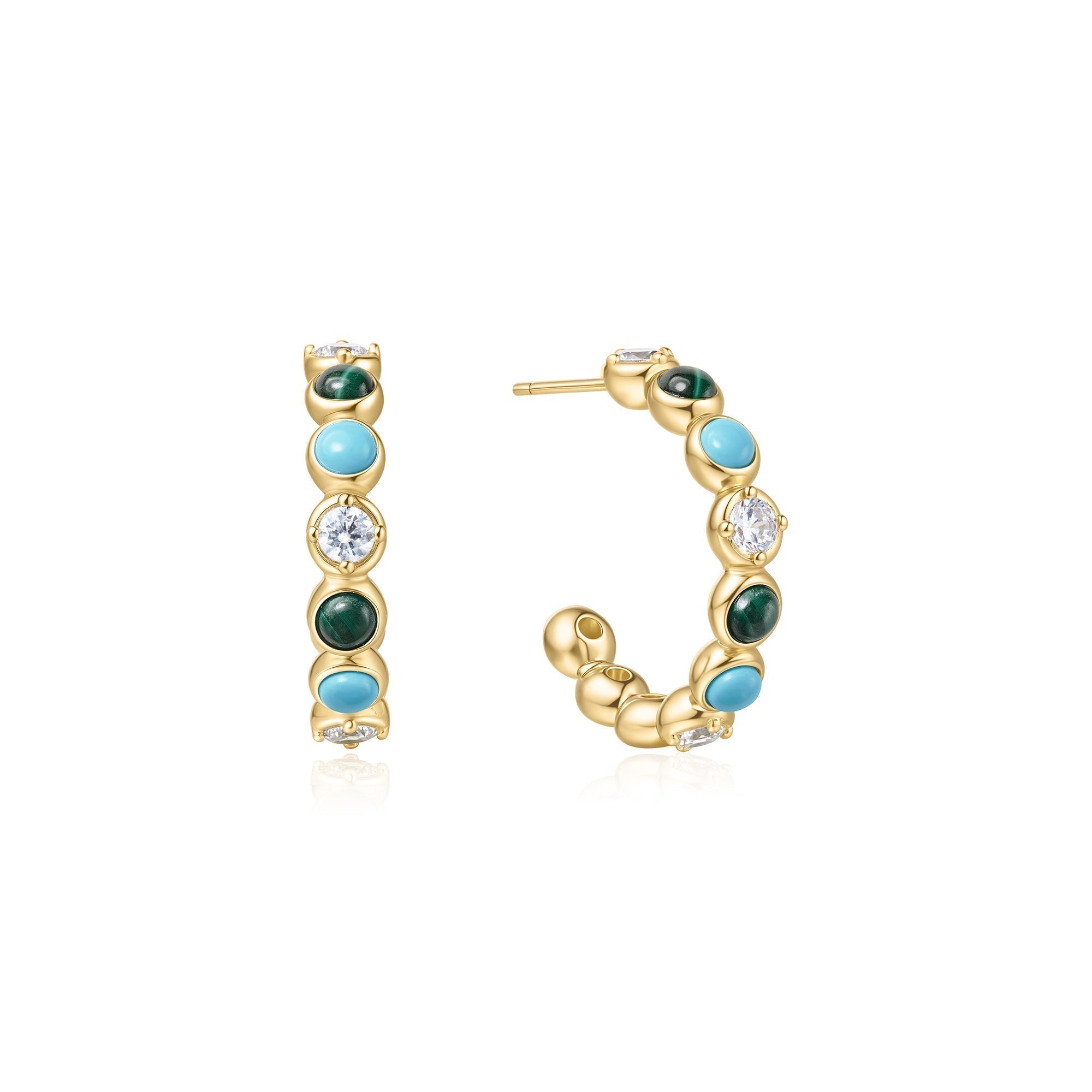 Ania Haie Gold Malachite and Turquoise Large Hoops