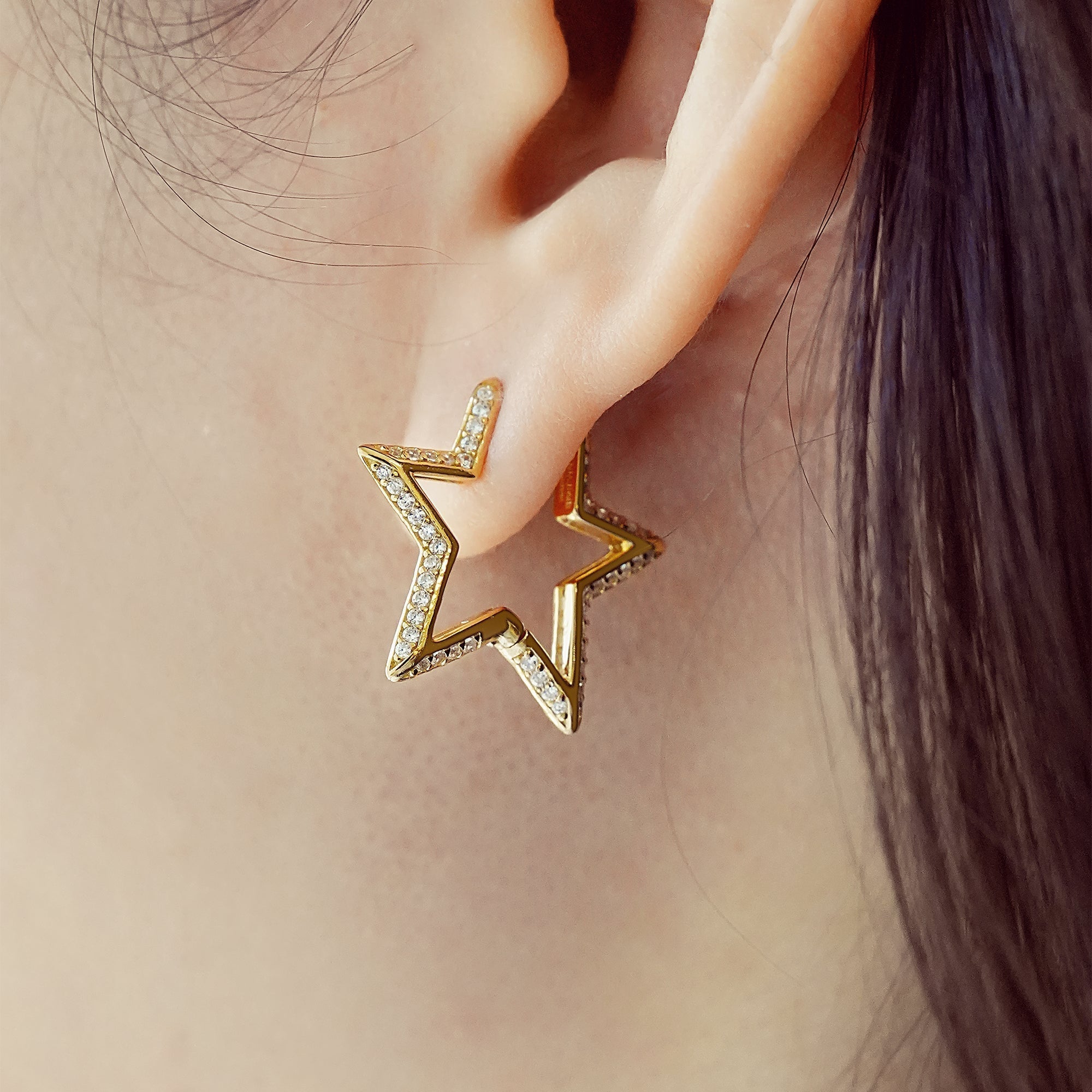 Ania Haie Gold Medium Star Pave Hoop Earrings