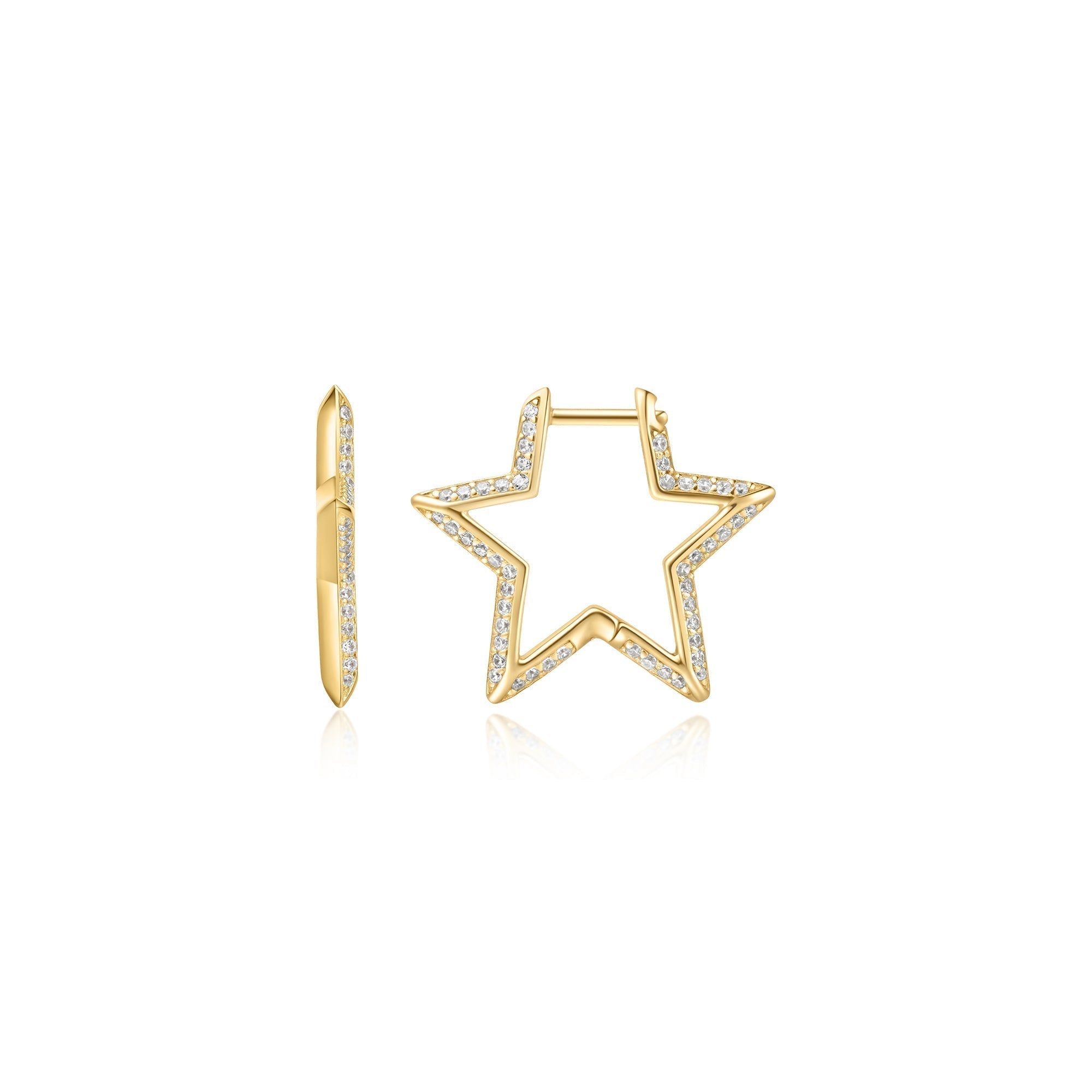 Ania Haie Gold Medium Star Pave Hoop Earrings