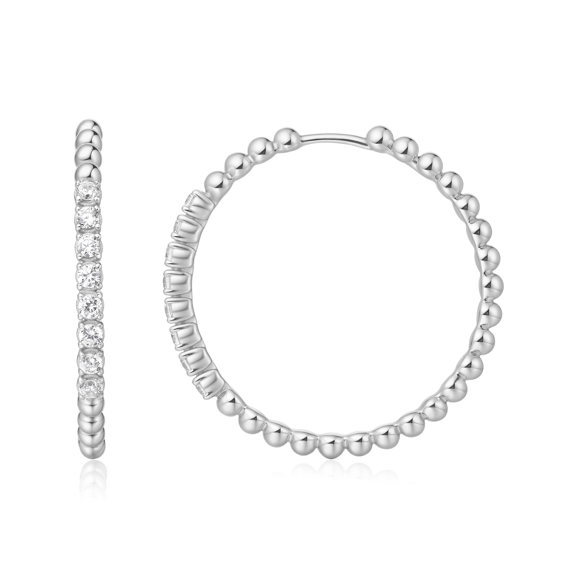 Ania Haie Silver Large Claw Sphere Beaded Hoop Earrings