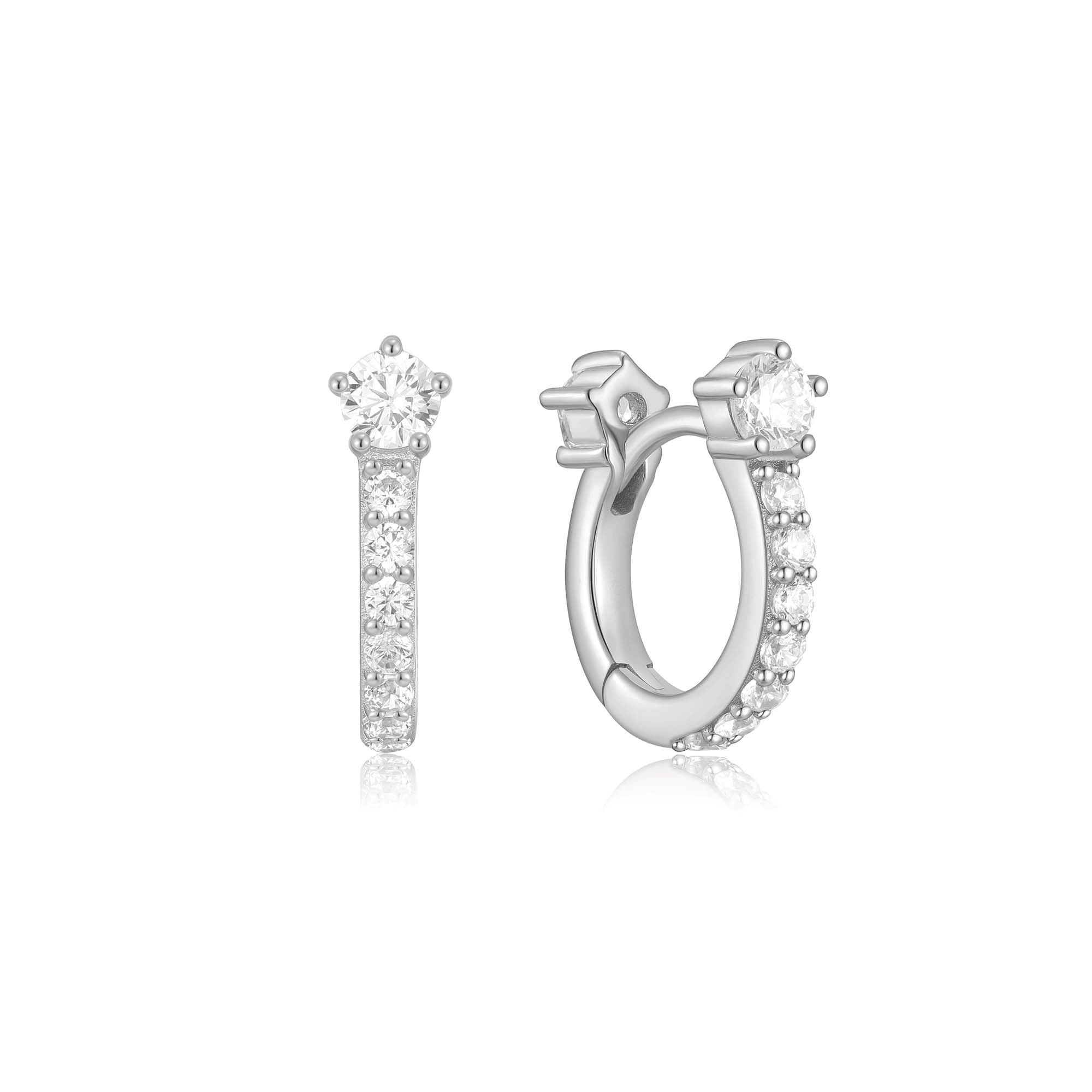 Silver Sparkling Pave Huggie Hoop Earrings