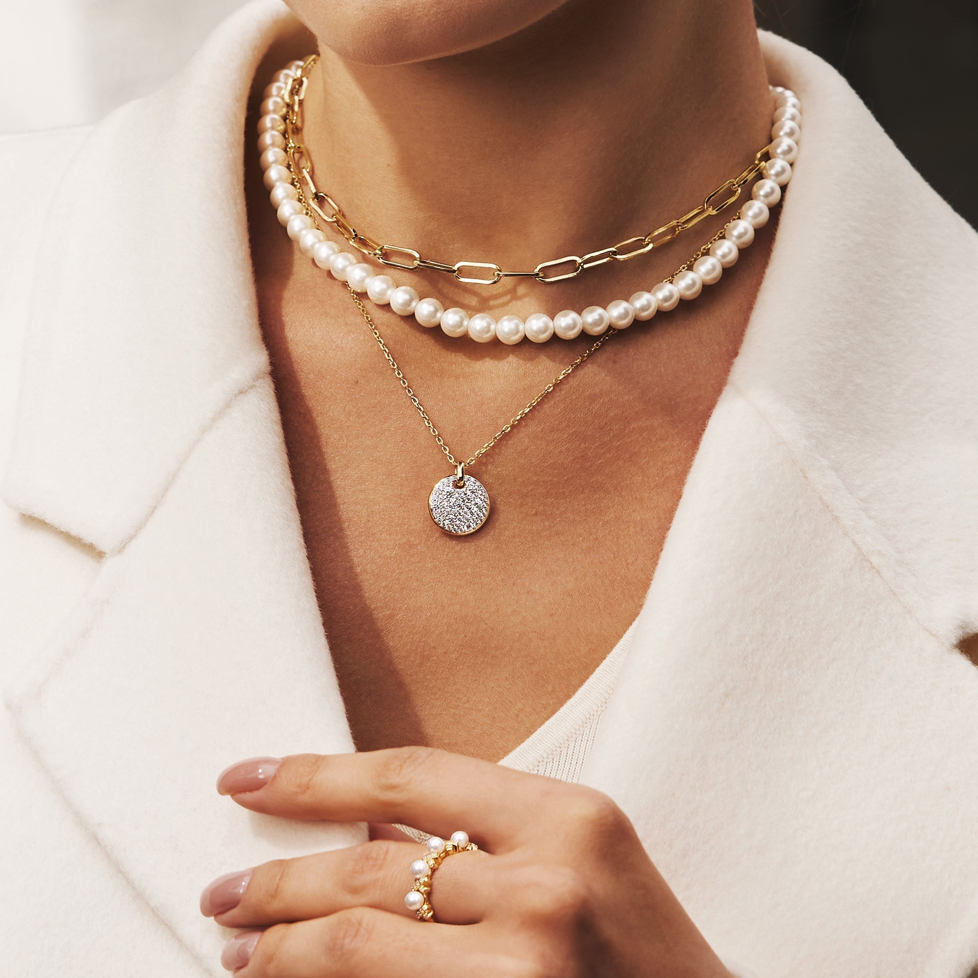 Ania Haie Two-Tone Large Pave Disc Necklace