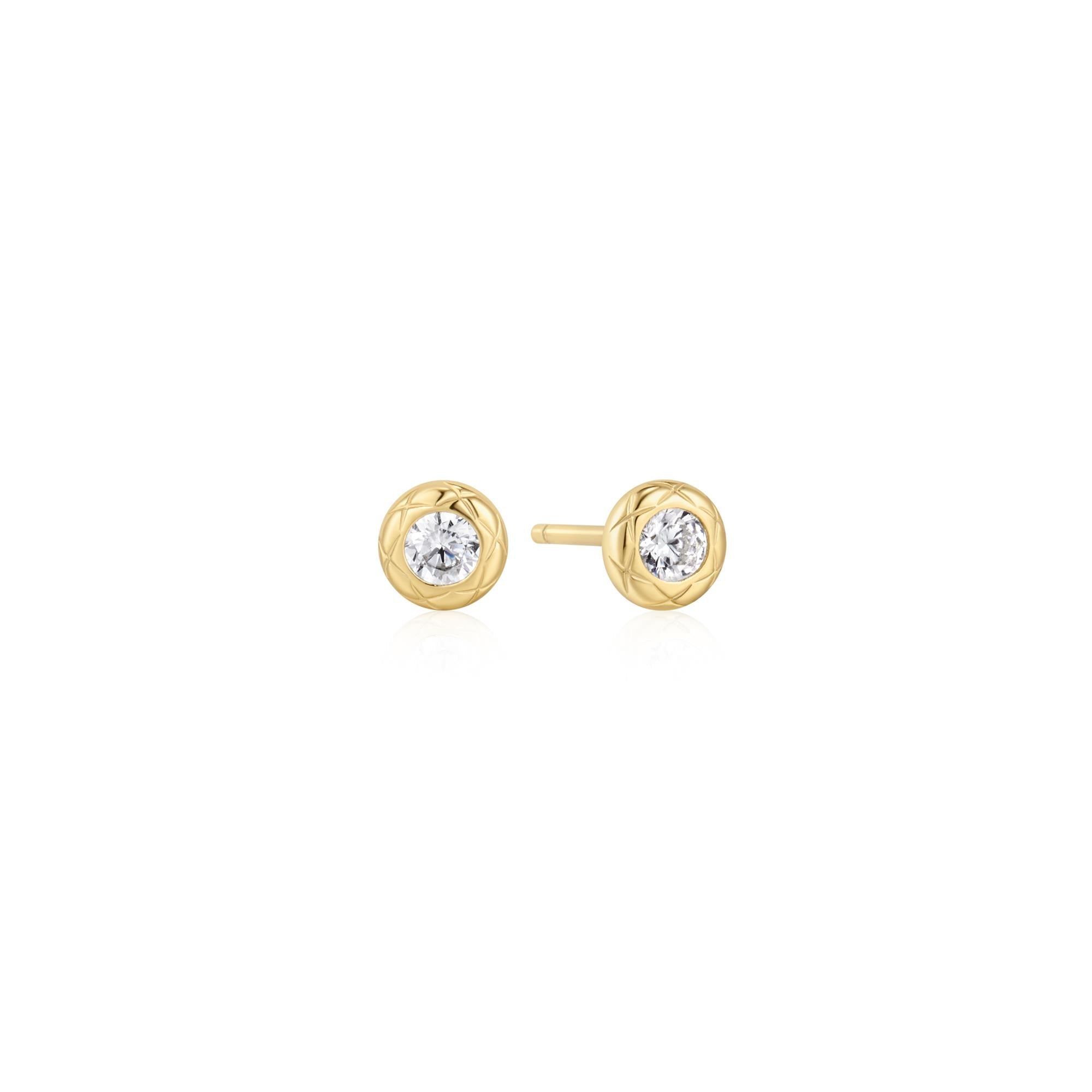 Ania Haie Gold Textured Bezel-Set Stud Earrings