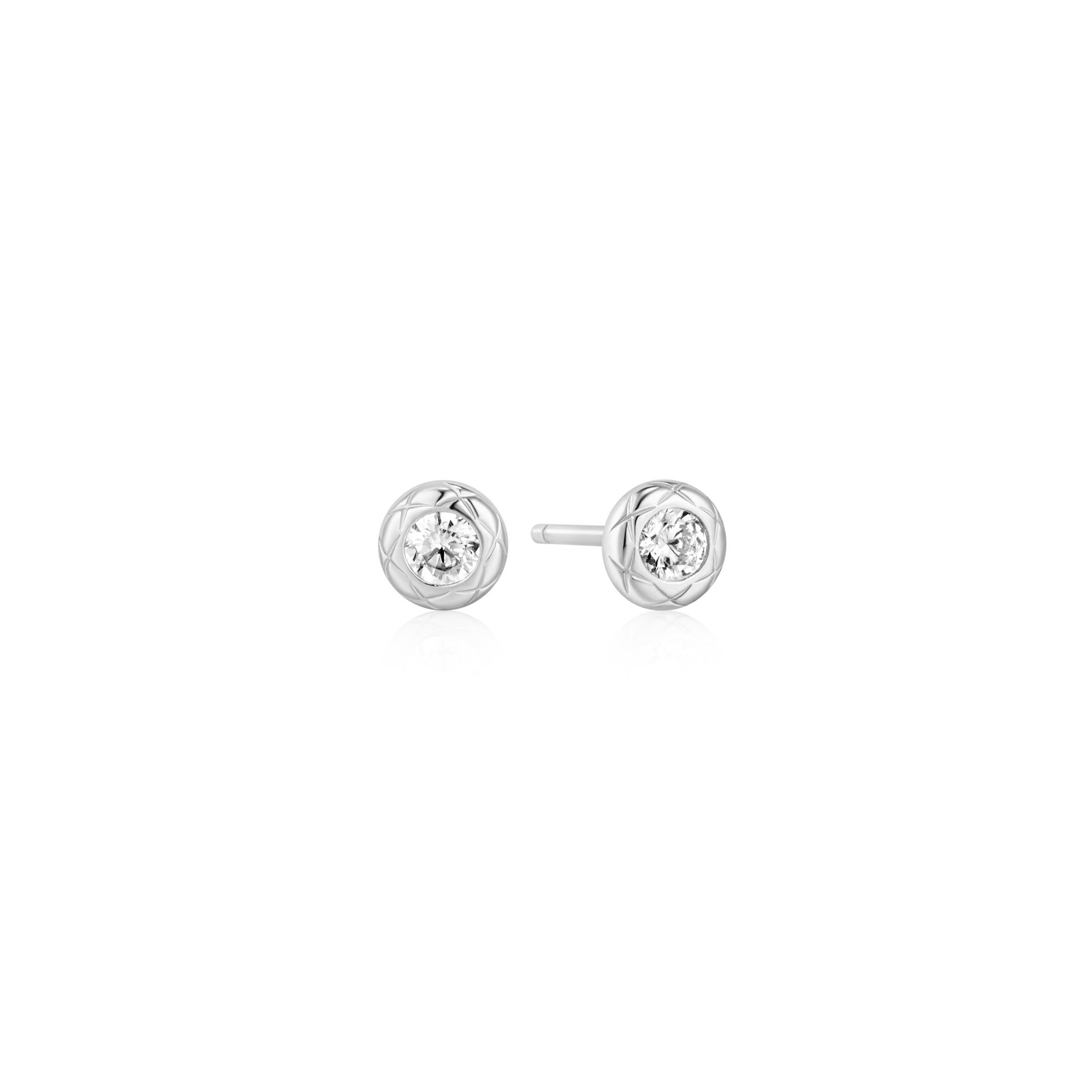Ania Haie Silver Textured Bezel-Set Stud Earrings