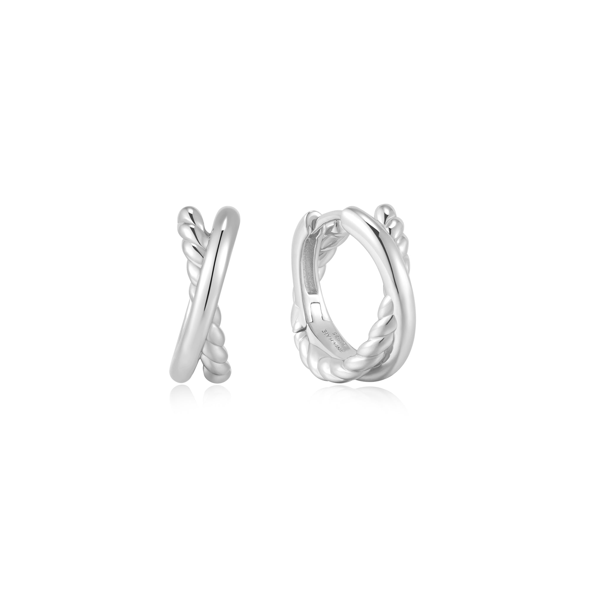 Ania Haie Silver Entwined Dual Huggie Hoop Earrings