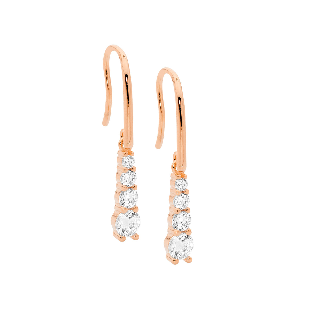 Rose Gold Plated Sterling Silver Cubic Zirconia Drop Earrings