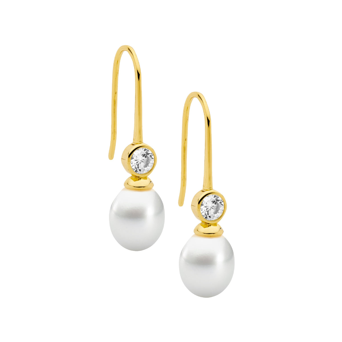 Gold Plated Sterling Silver Cubic Zirconia Pearl Drop Earrings