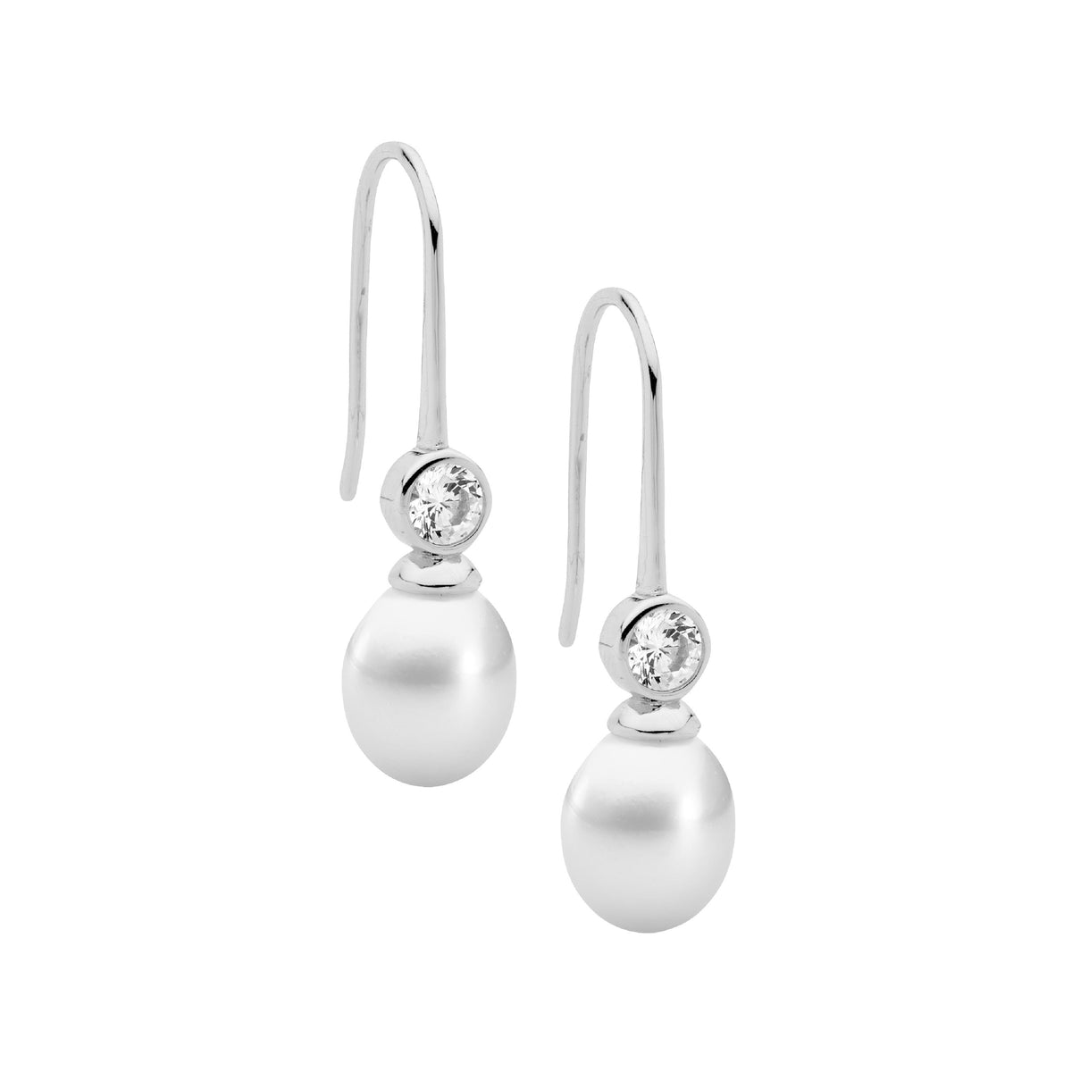 Sterling Silver Cubic Zirconia Pearl Drop Earrings