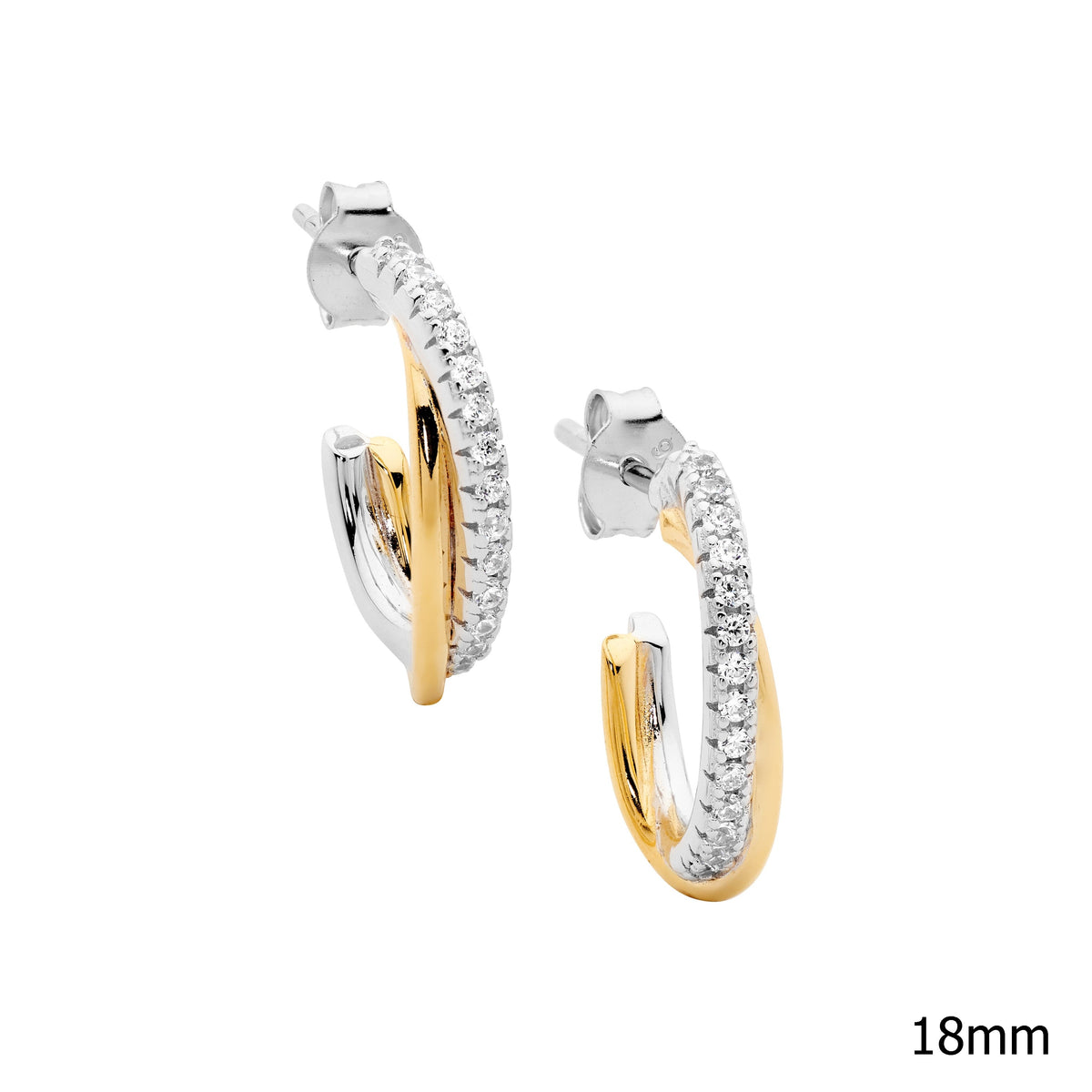 Gold Plated Sterling Silver Cubic Zirconia Hoop Earrings