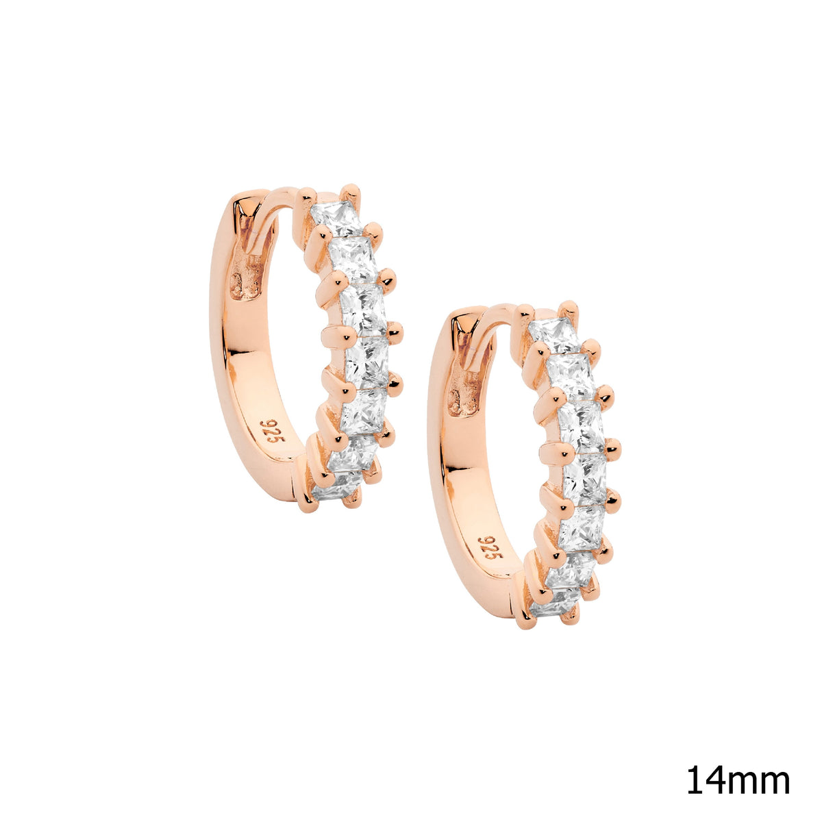 Rose Gold Plated Sterling Silver Cubic Zirconia Hoop Earrings