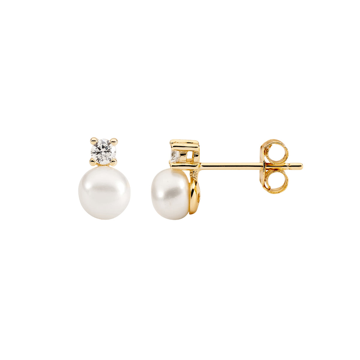 Gold Plated Sterling Silver Cubic Zirconia Pearl Earrings