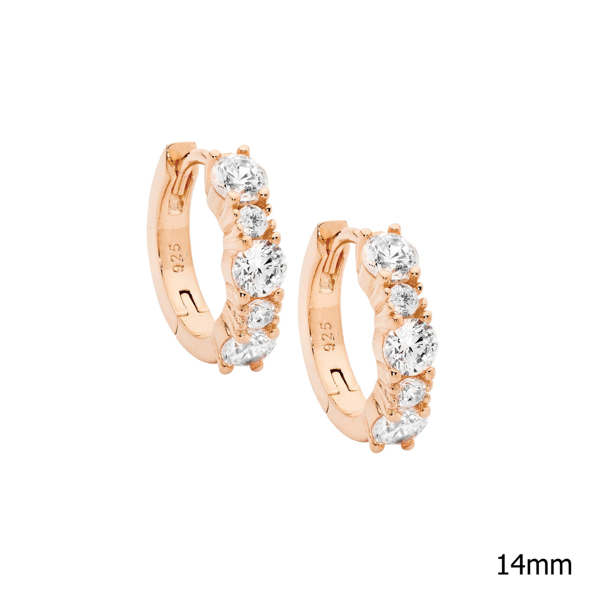 Rose Gold Plated Sterling Silver Cubic Zirconia Hoop Earrings