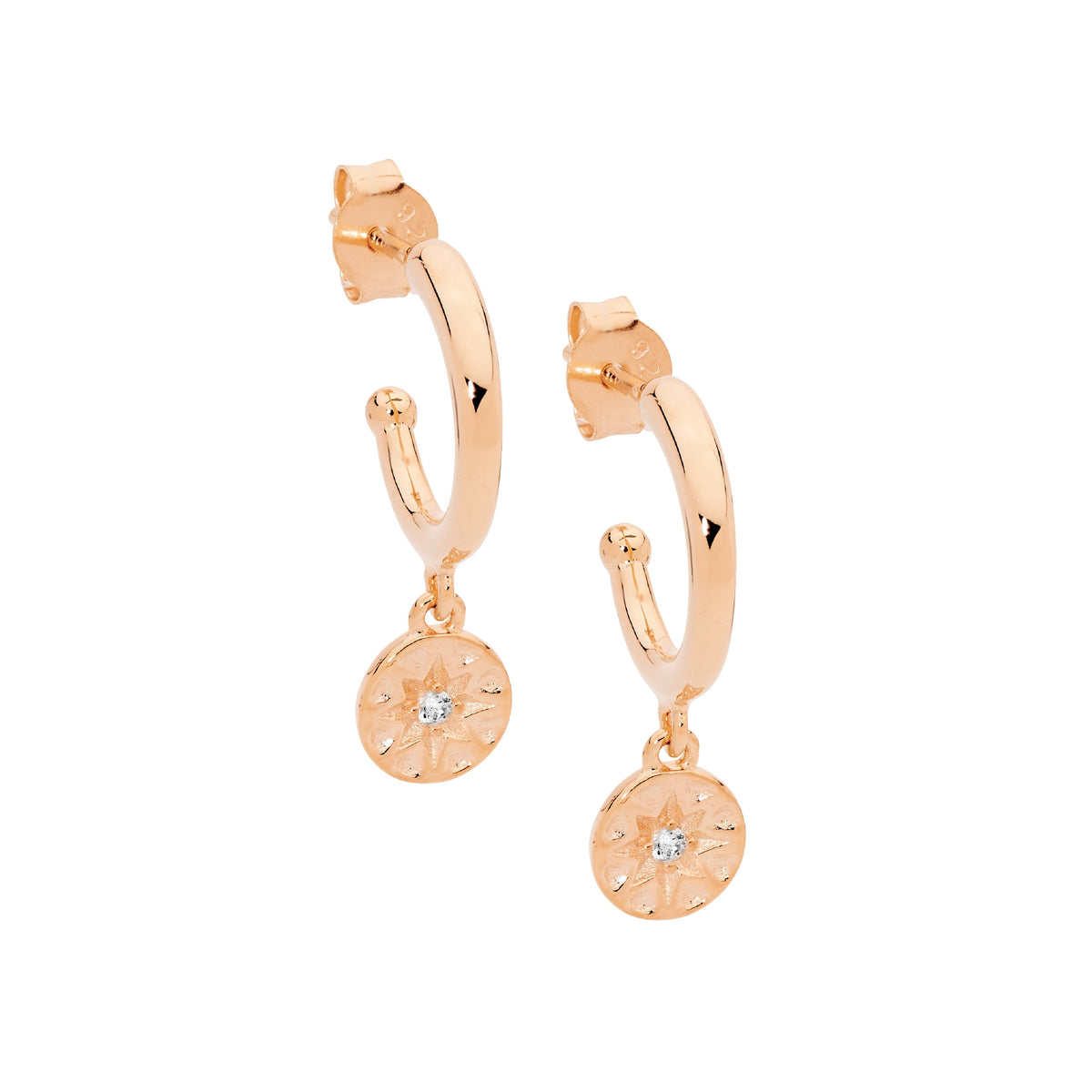 Rose Gold Plated Sterling Silver Cubic Zirconia Hoop Earrings
