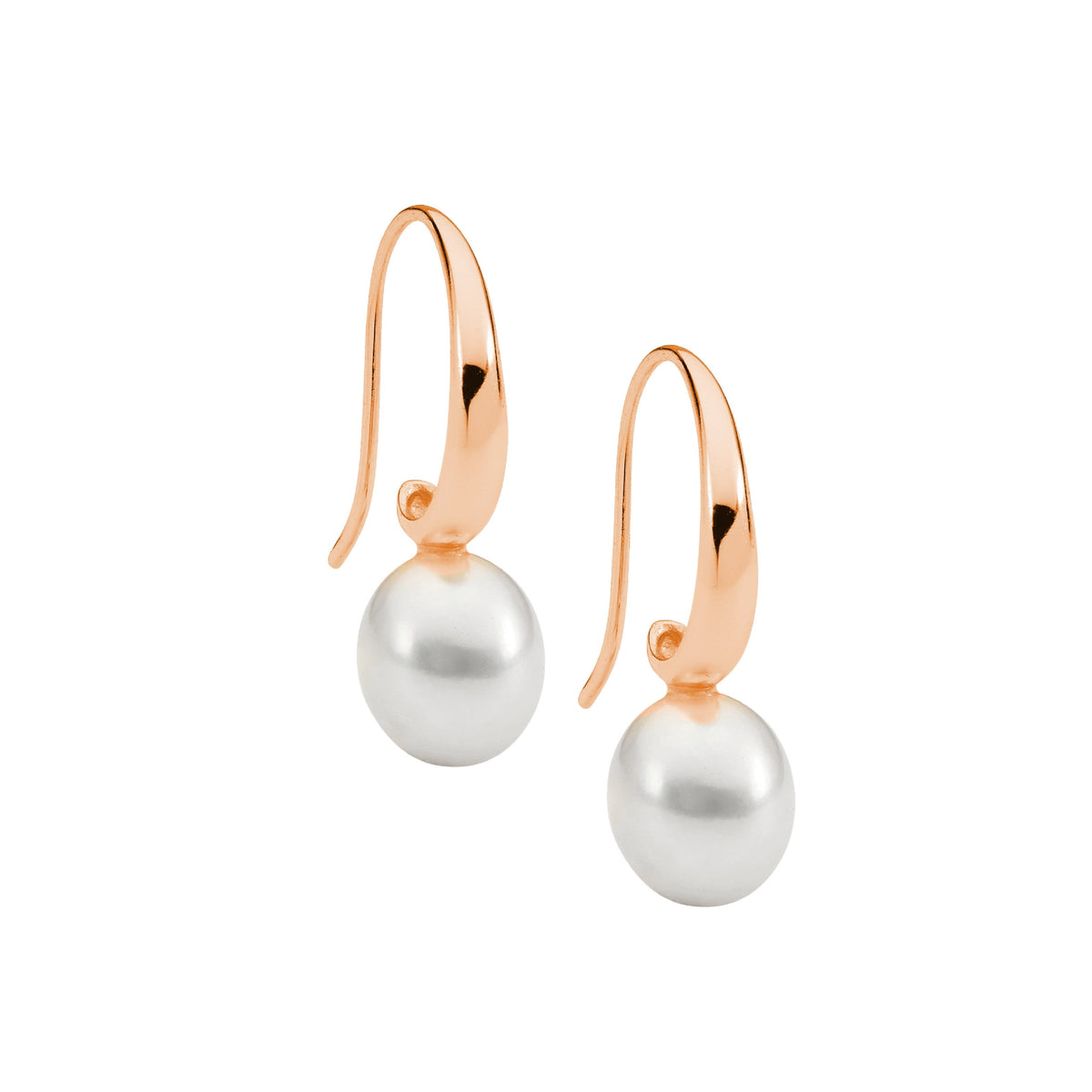 Rose Gold Plated Sterling Silver Pearl Drop Earrings