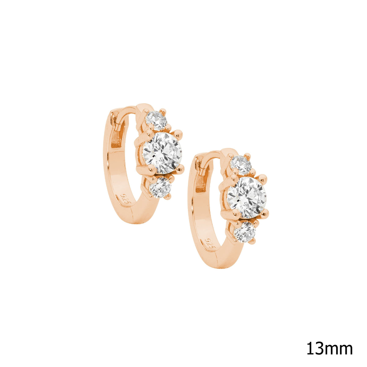 Rose Gold Plated Sterling Silver Cubic Zirconia Hoop Earrings