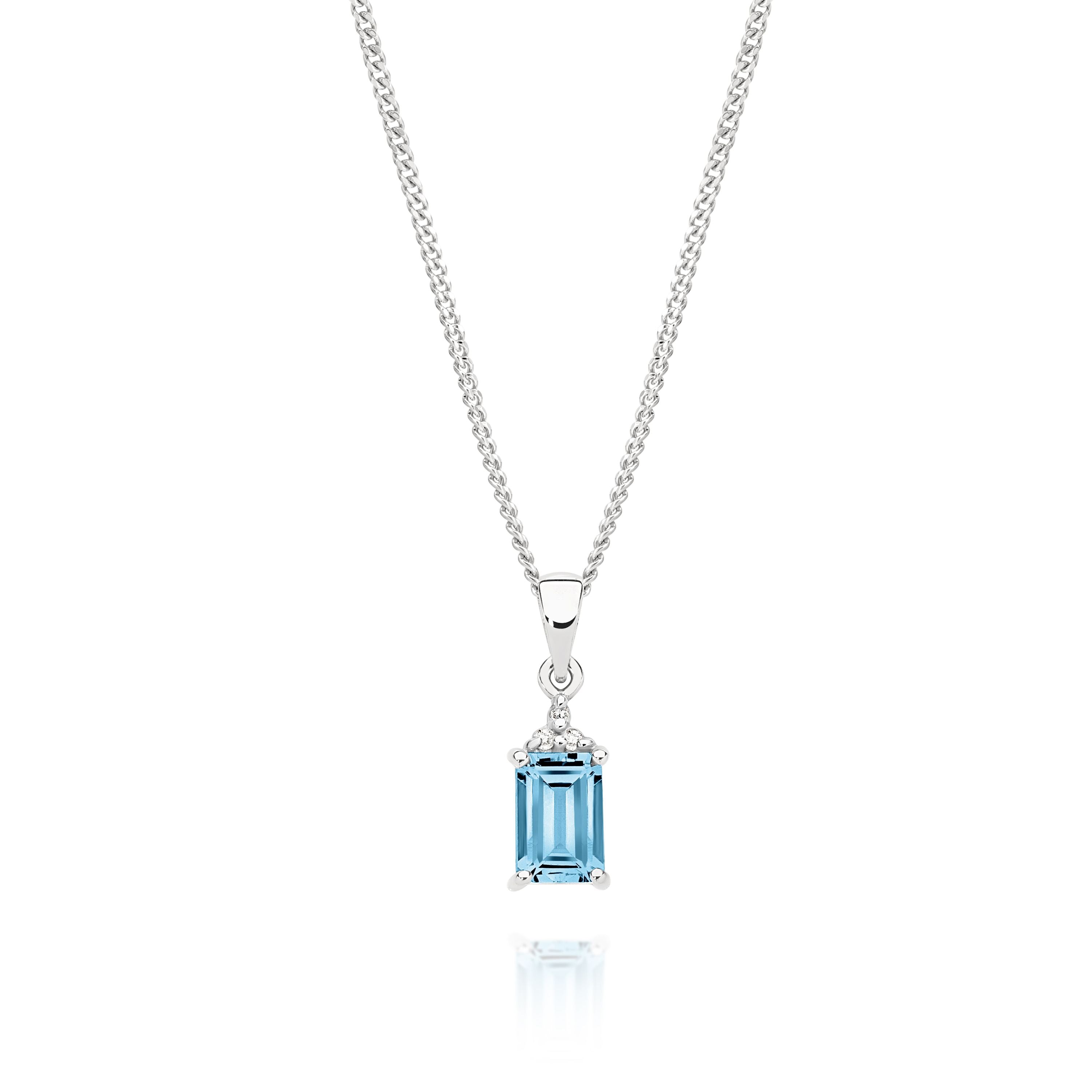 9ct White Gold Blue Topaz and Diamond Pendant