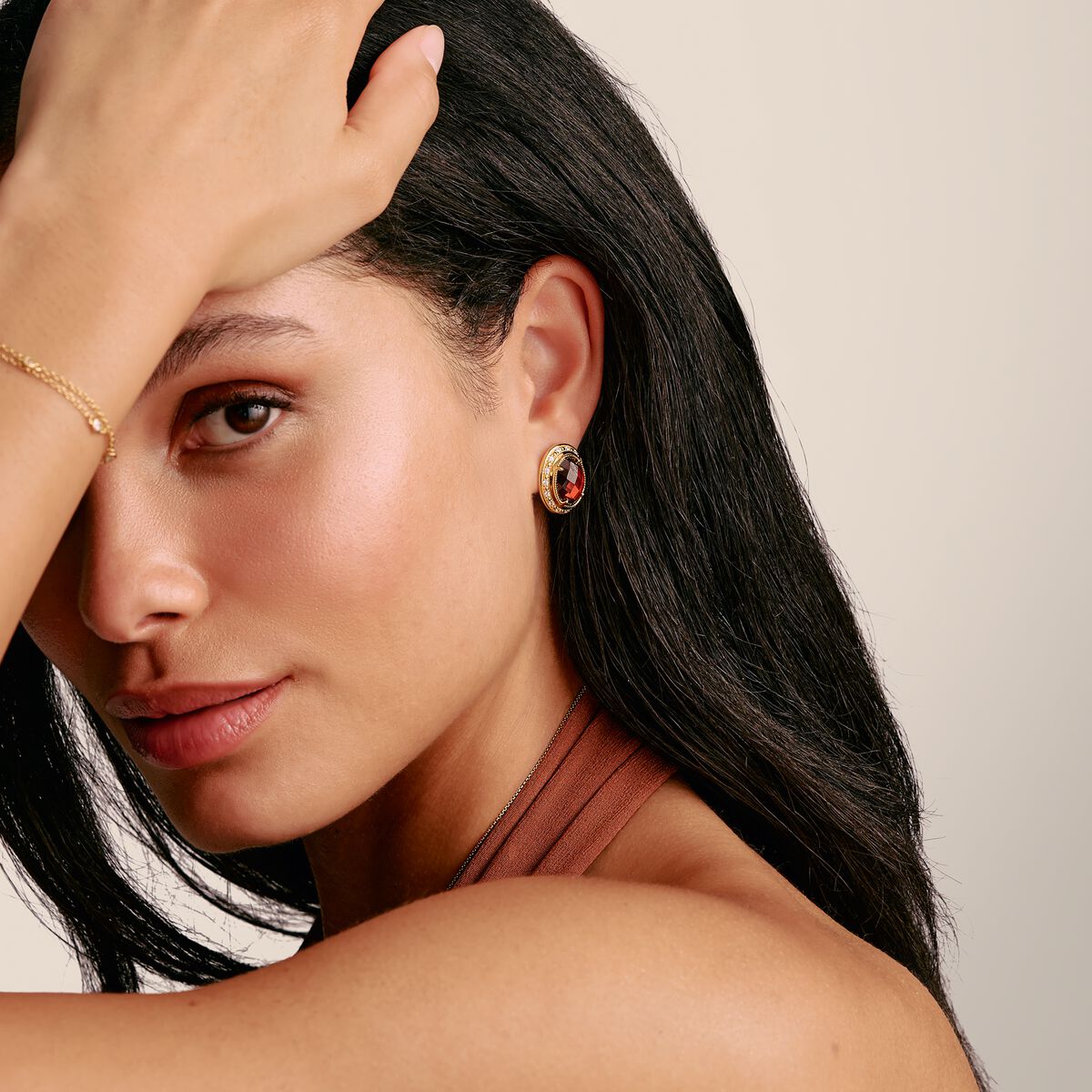 THOMAS SABO Clip Earrings with Red Stones