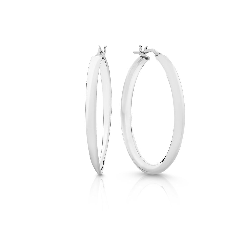 Silver flat tube hoops with slight twist 30mm