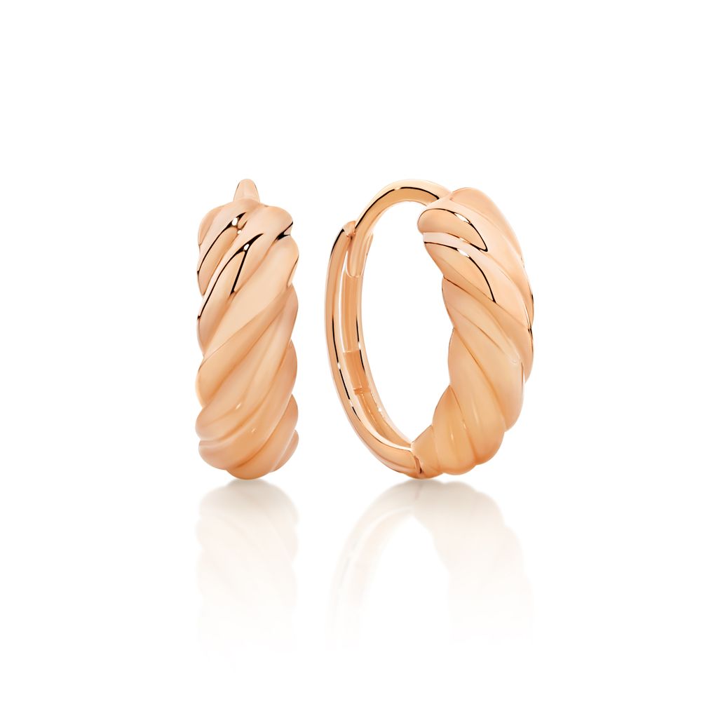9ct rose gold wide twist huggie earrings
