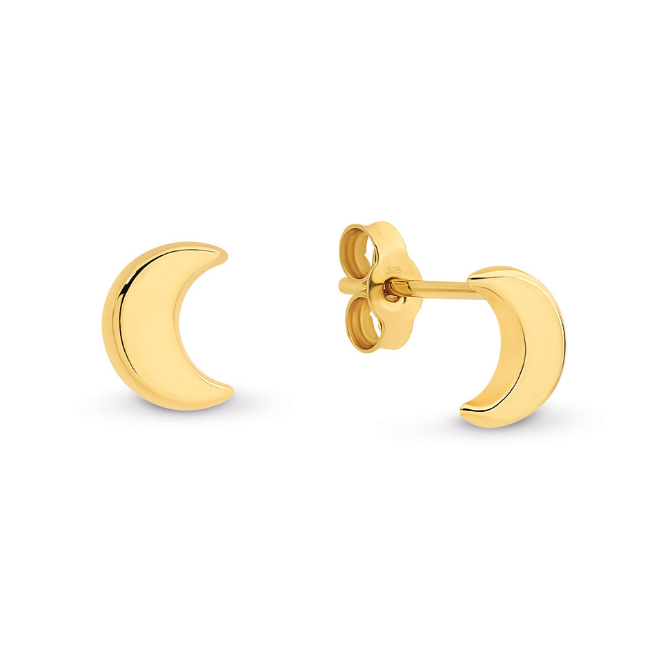 9ct Yellow Gold Moon Stud Earrings