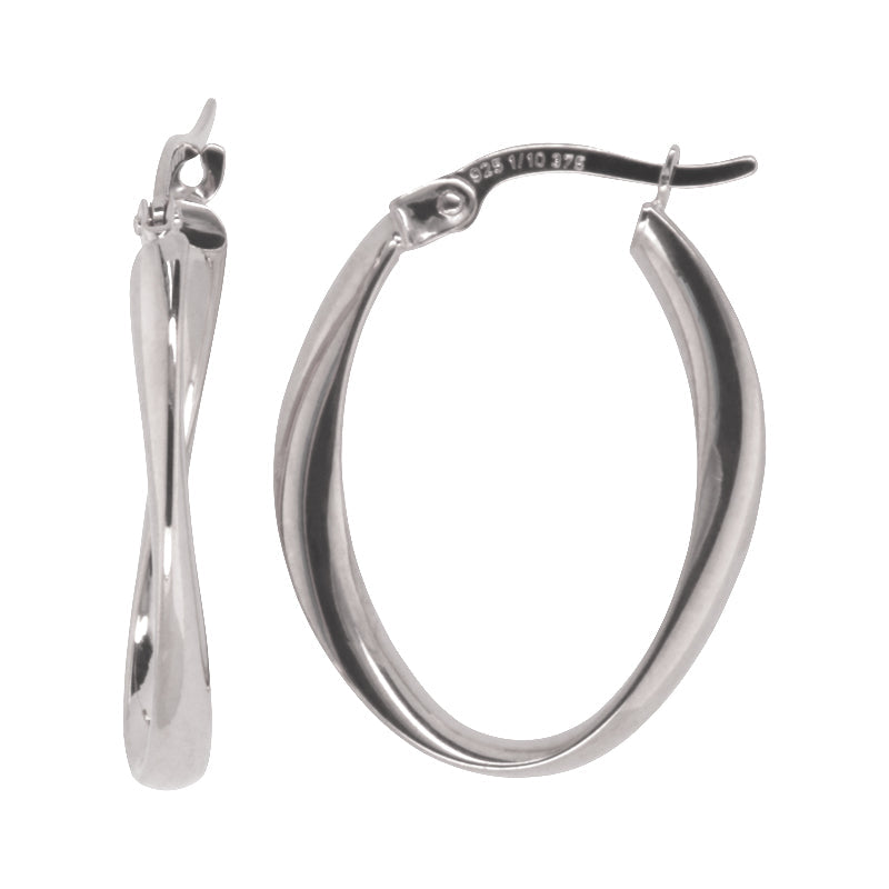 9ct White Gold Silver Bonded Twist Hoop Earrings