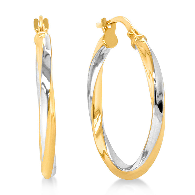9ct Yellow Gold & Sterling Silver Twist Hoop Earrings