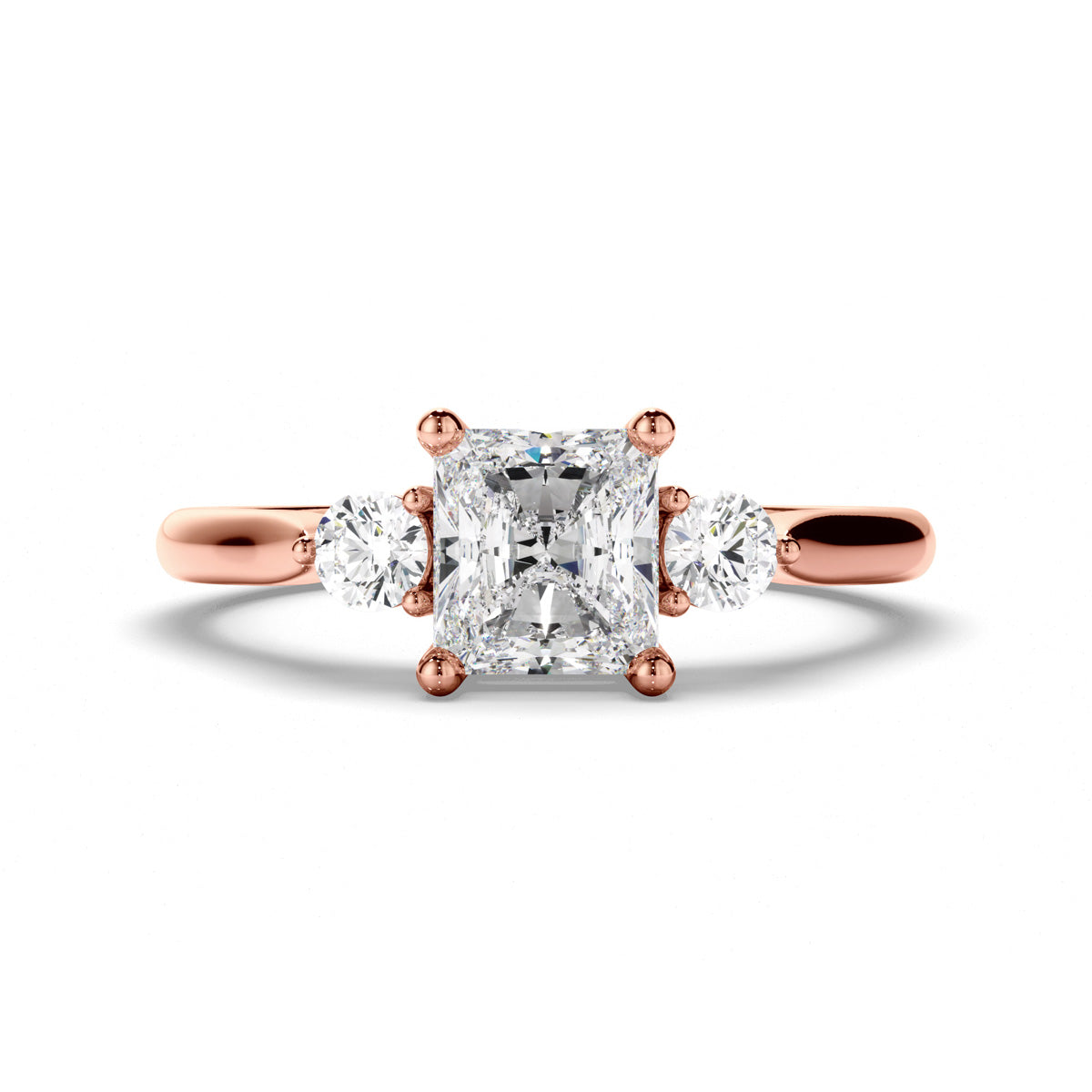 Radiant Cut Diamond Trilogy Engagement Ring with Round Brilliant Sides