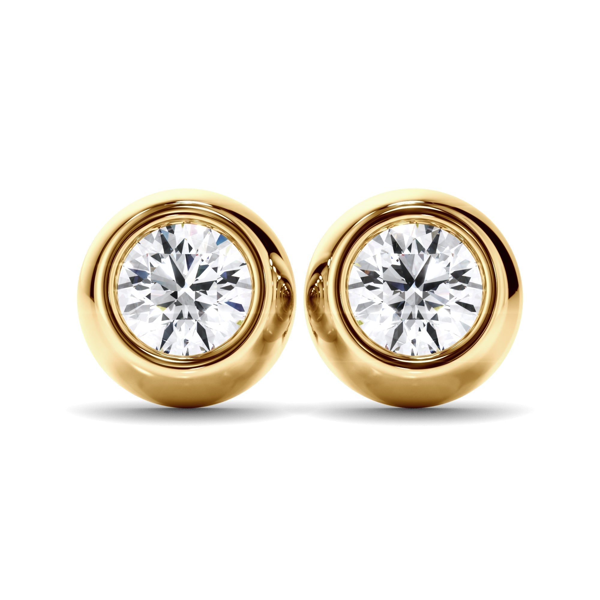 Round Brilliant Cut Diamond Bezel Set Stud Earrings