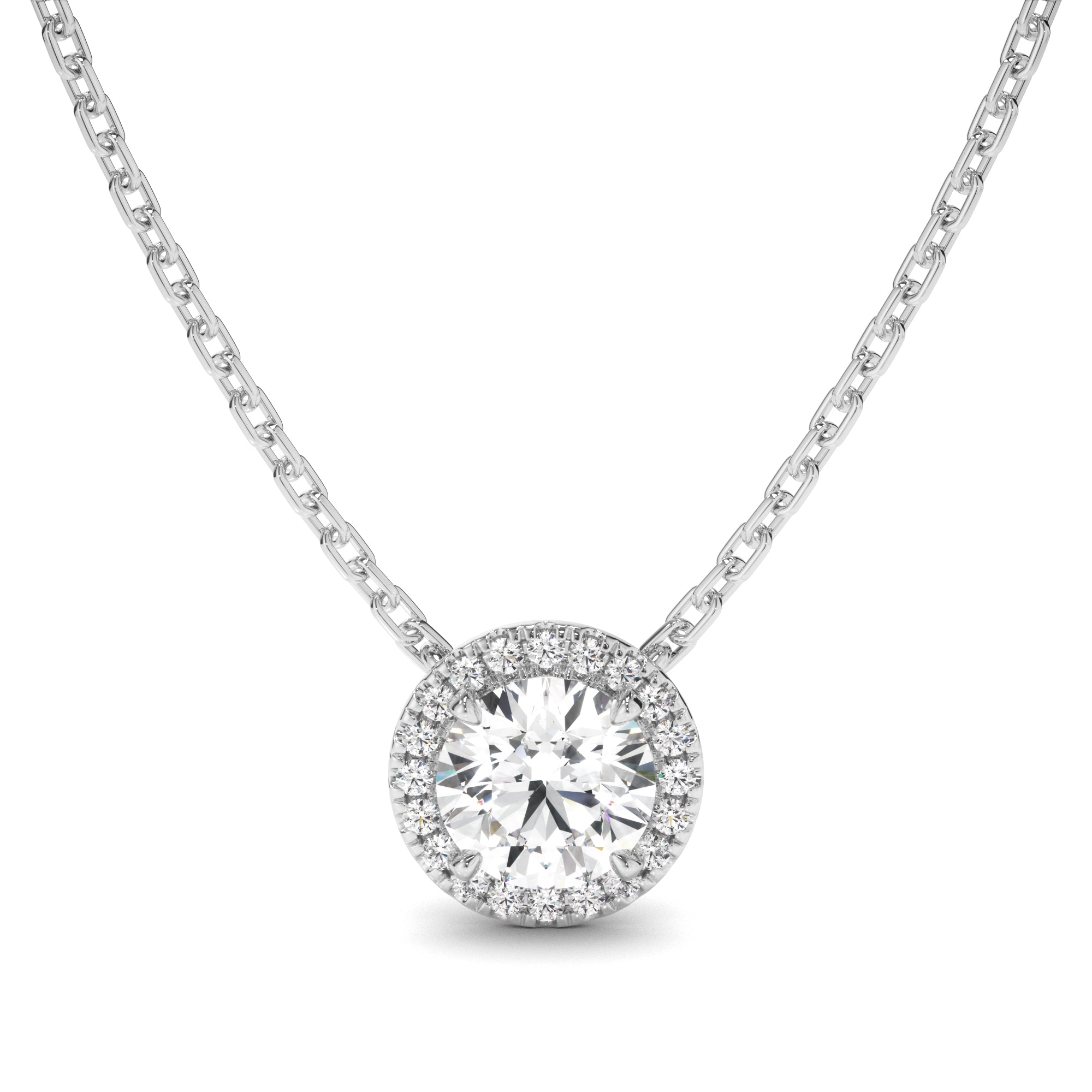 Round Brilliant Cut Diamond Halo Necklet