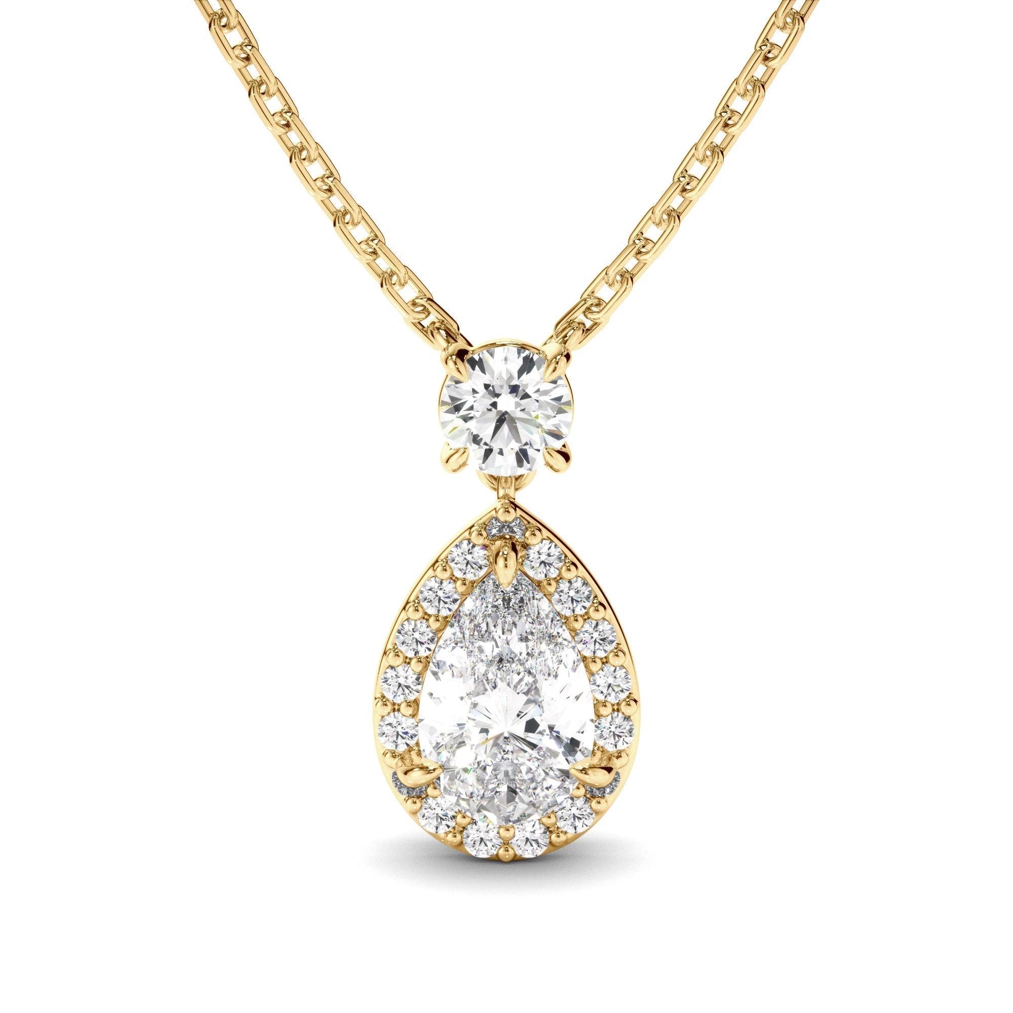 Pear Cut Diamond Halo Drop Pendant