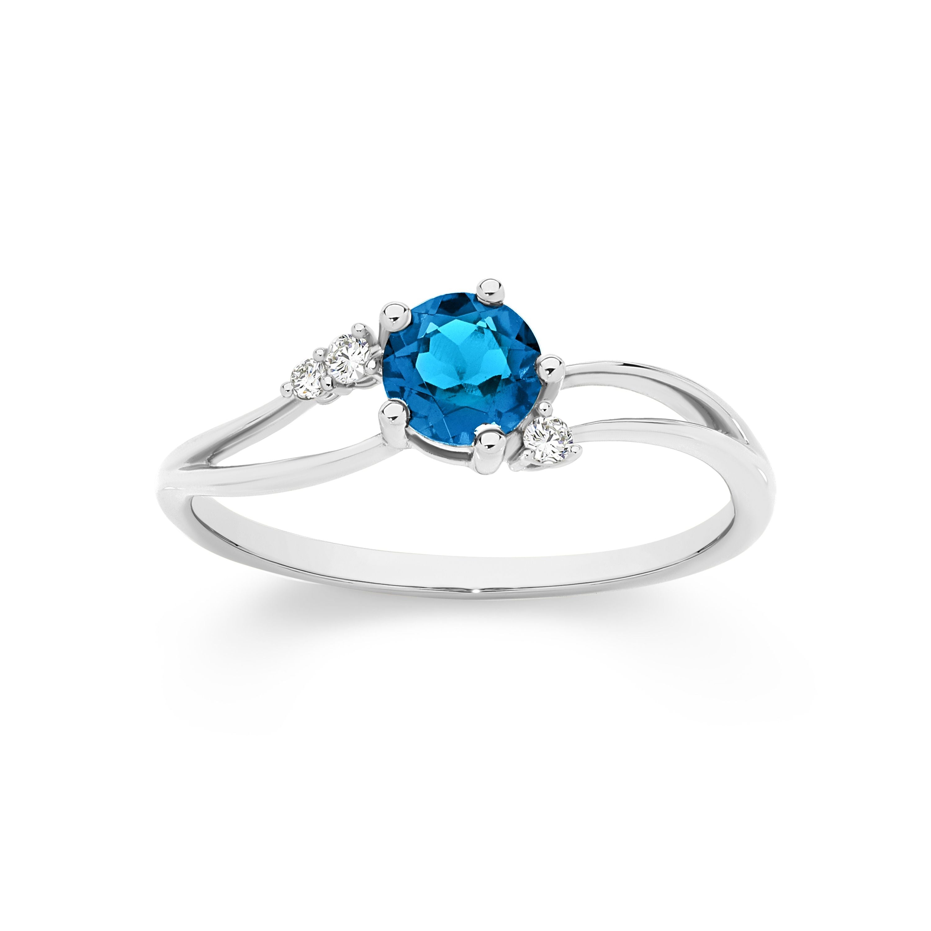 9ct White Gold London Blue Topaz and Diamond Ring