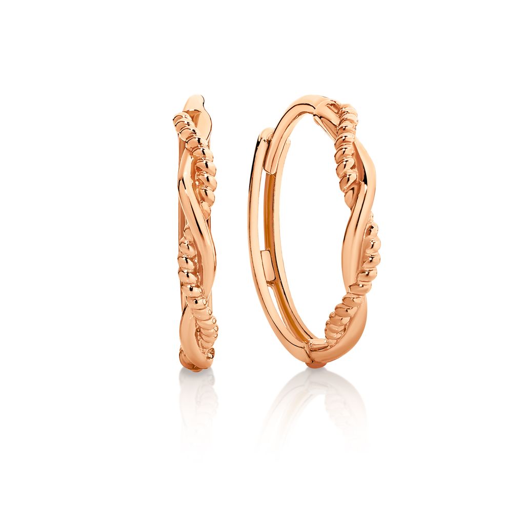 9ct rose gold twist rope huggies