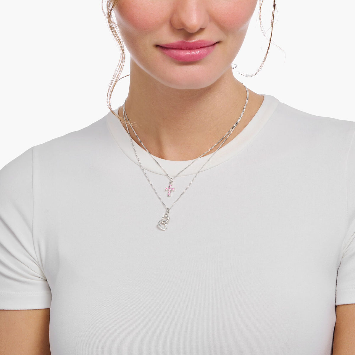 THOMAS SABO Necklace with cross pendant with pink zirconia