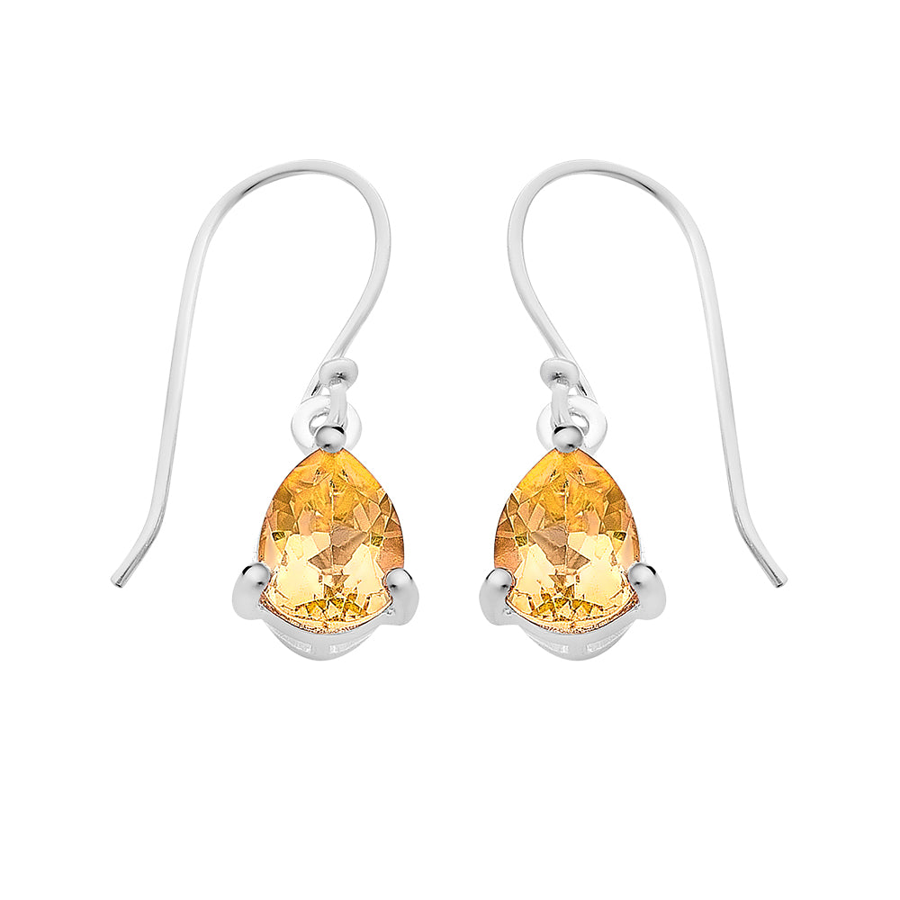 Sterling Silver Earrings Set With Citrine