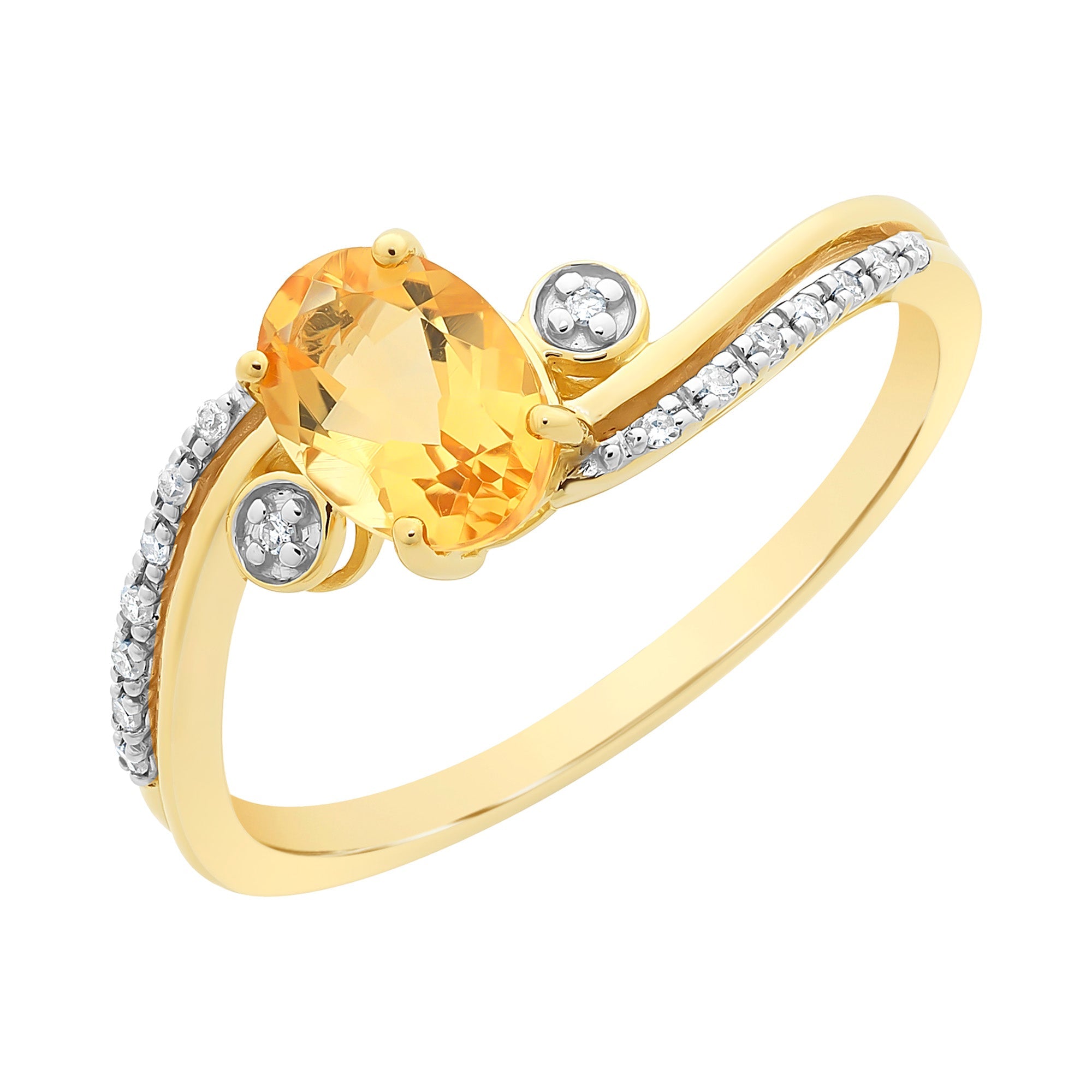 9ct Gold Citrine & Diamond Ring