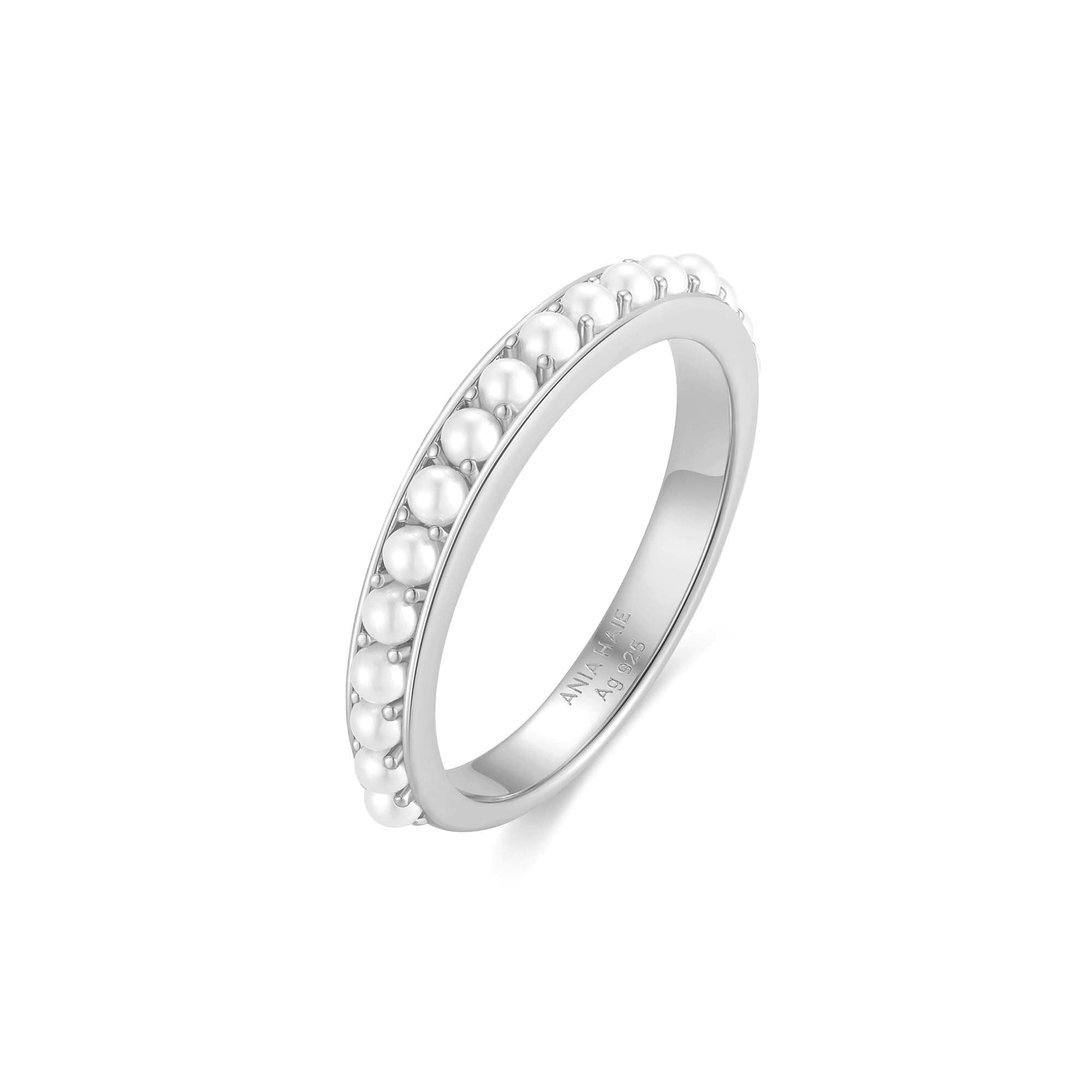 Ania Haie Silver Shell Pearl Beaded Ring