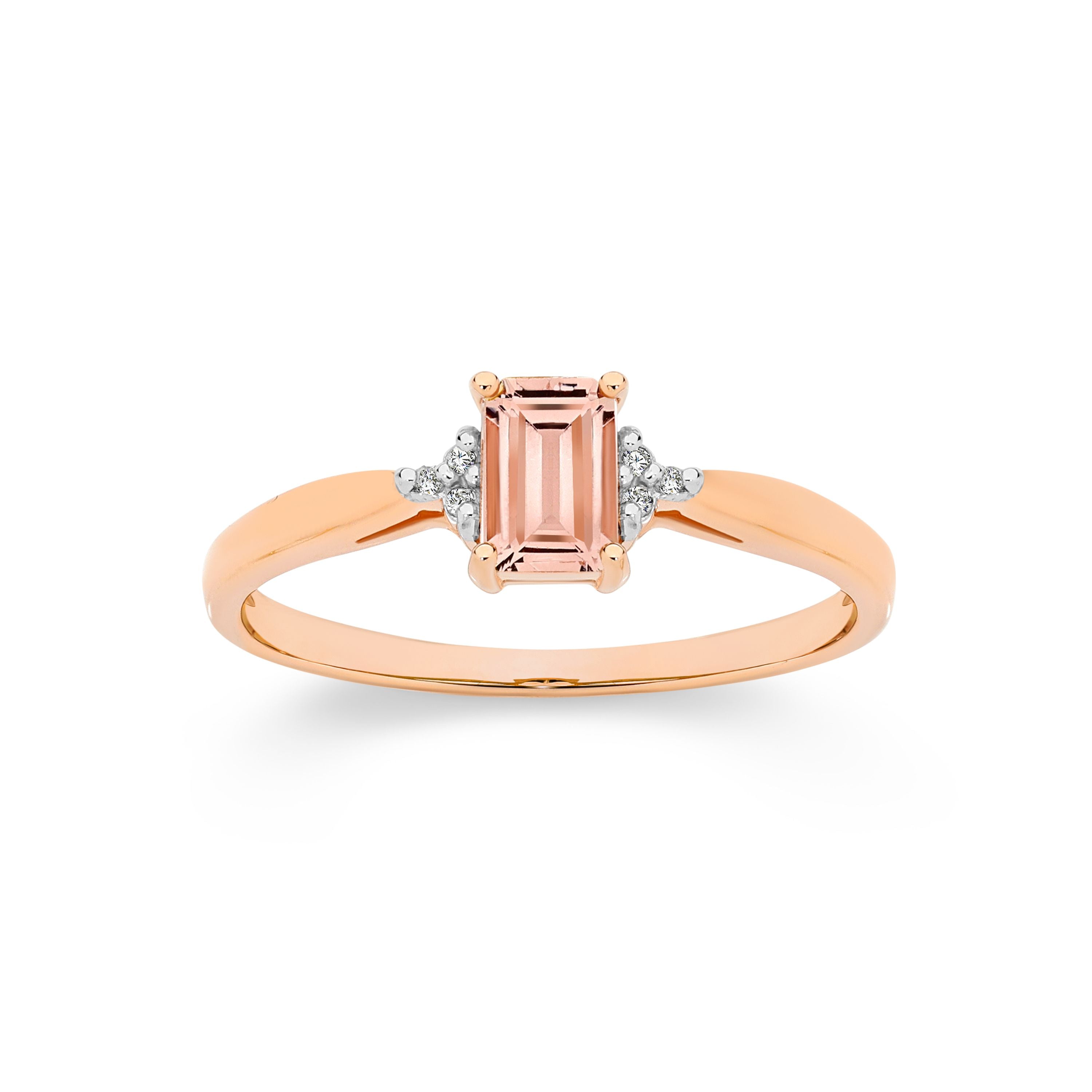 9ct Rose Gold Morganite and Diamond Ring