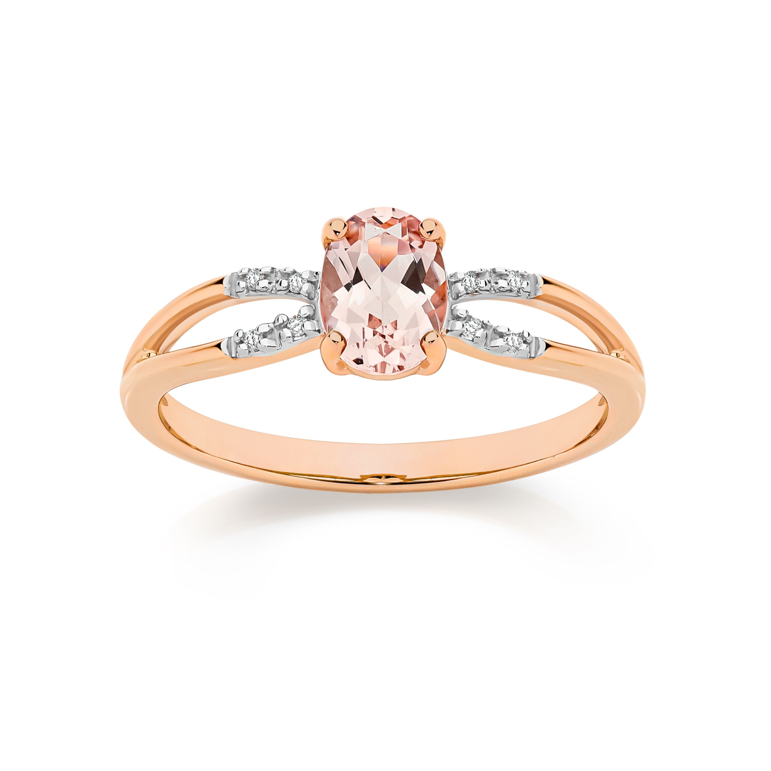 9ct Rose Gold Oval Morganite and Diamond Ring