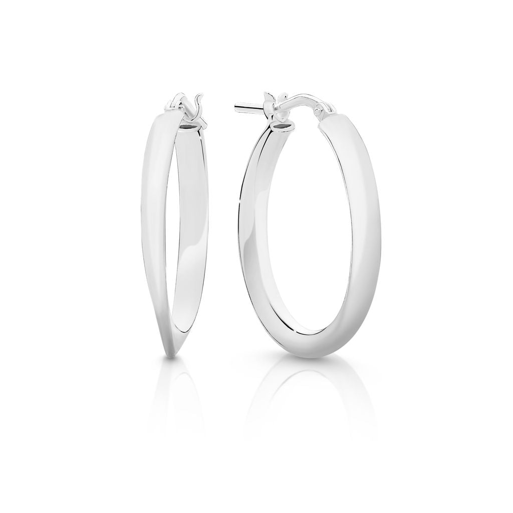 Silver flat tube hoops with slight twist 20mm